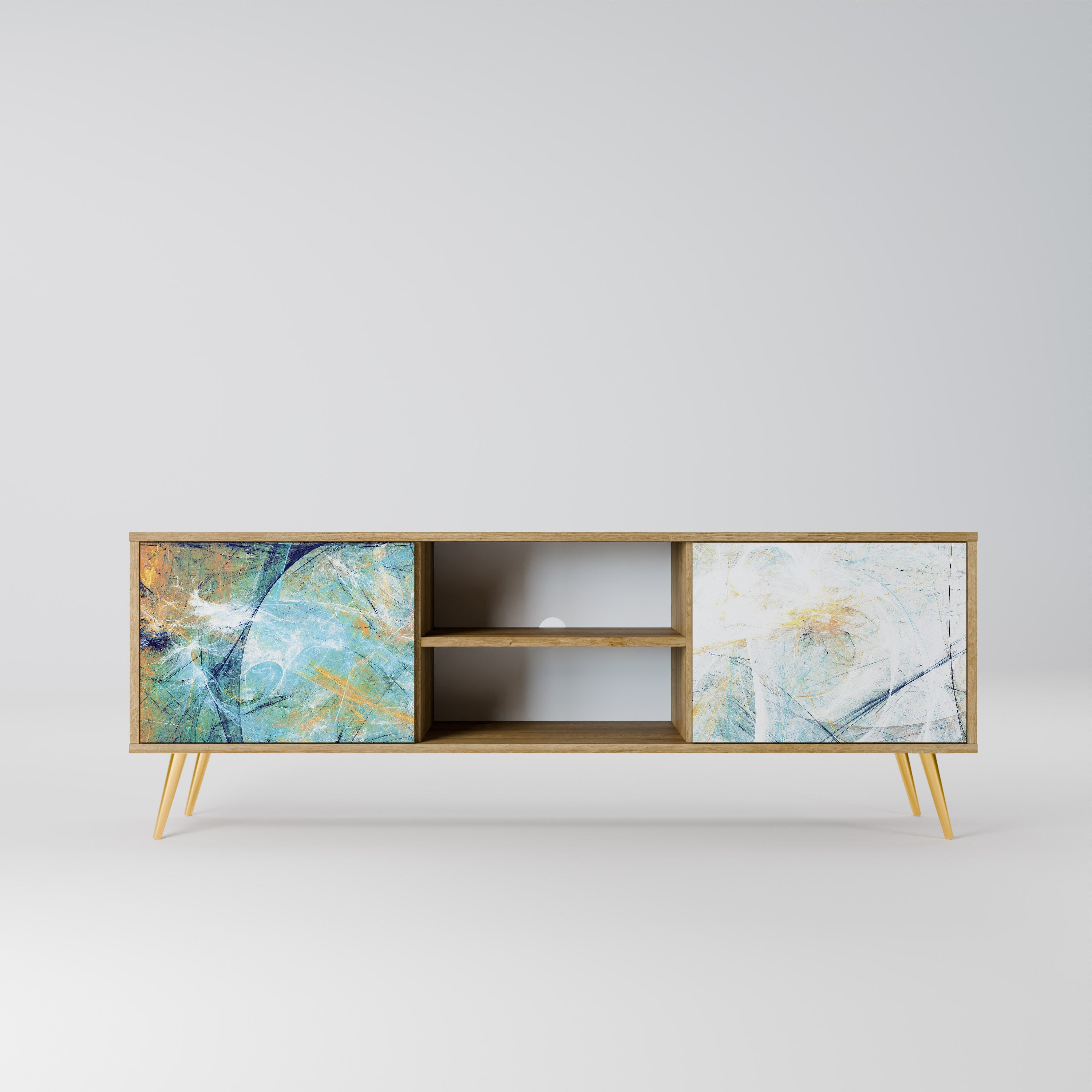 PENSAMIENTOS ABSTRACTOS Mueble de TV de 2 puertas en efecto roble