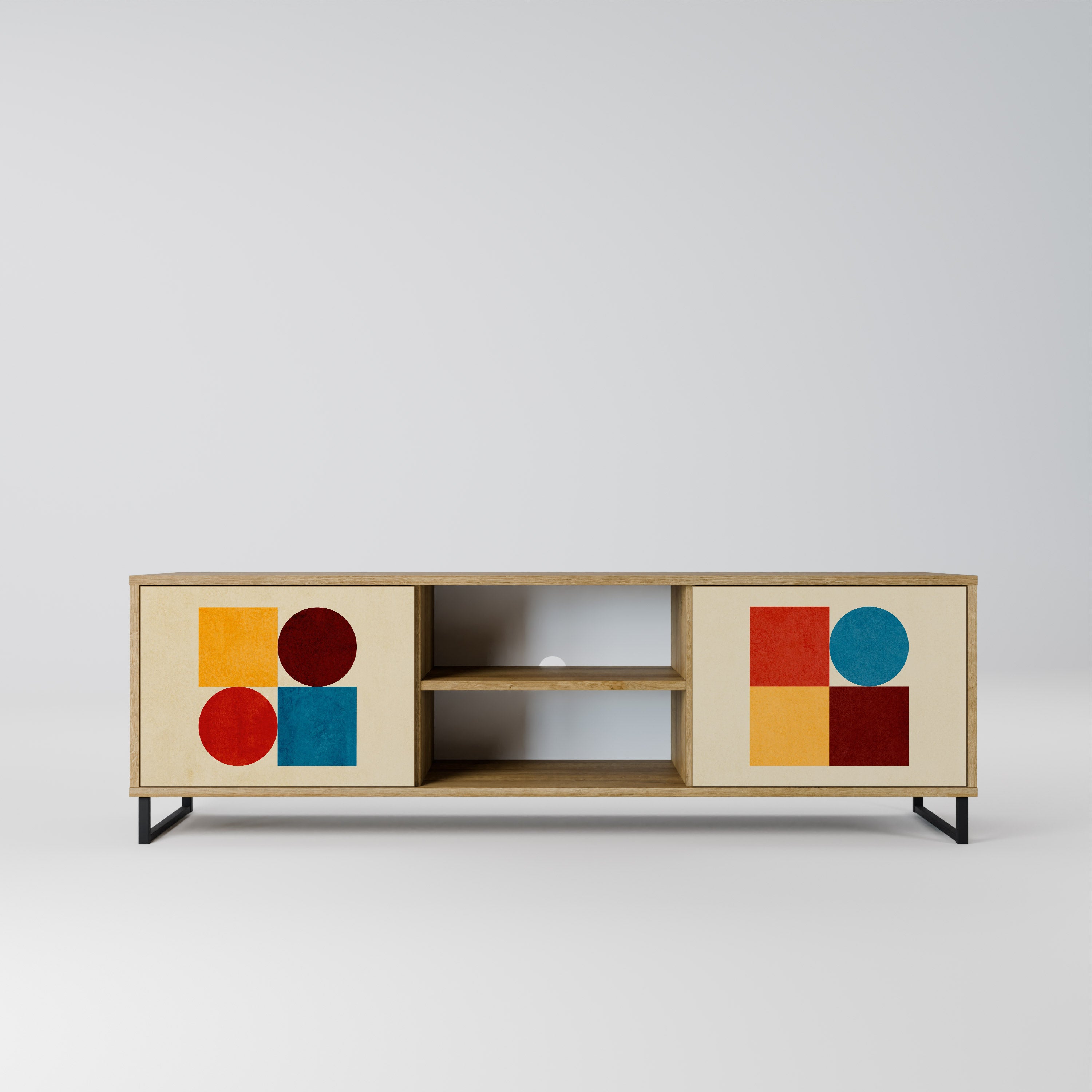 Mueble de TV de 2 puertas GEOMETRIC PUZZLE con efecto roble