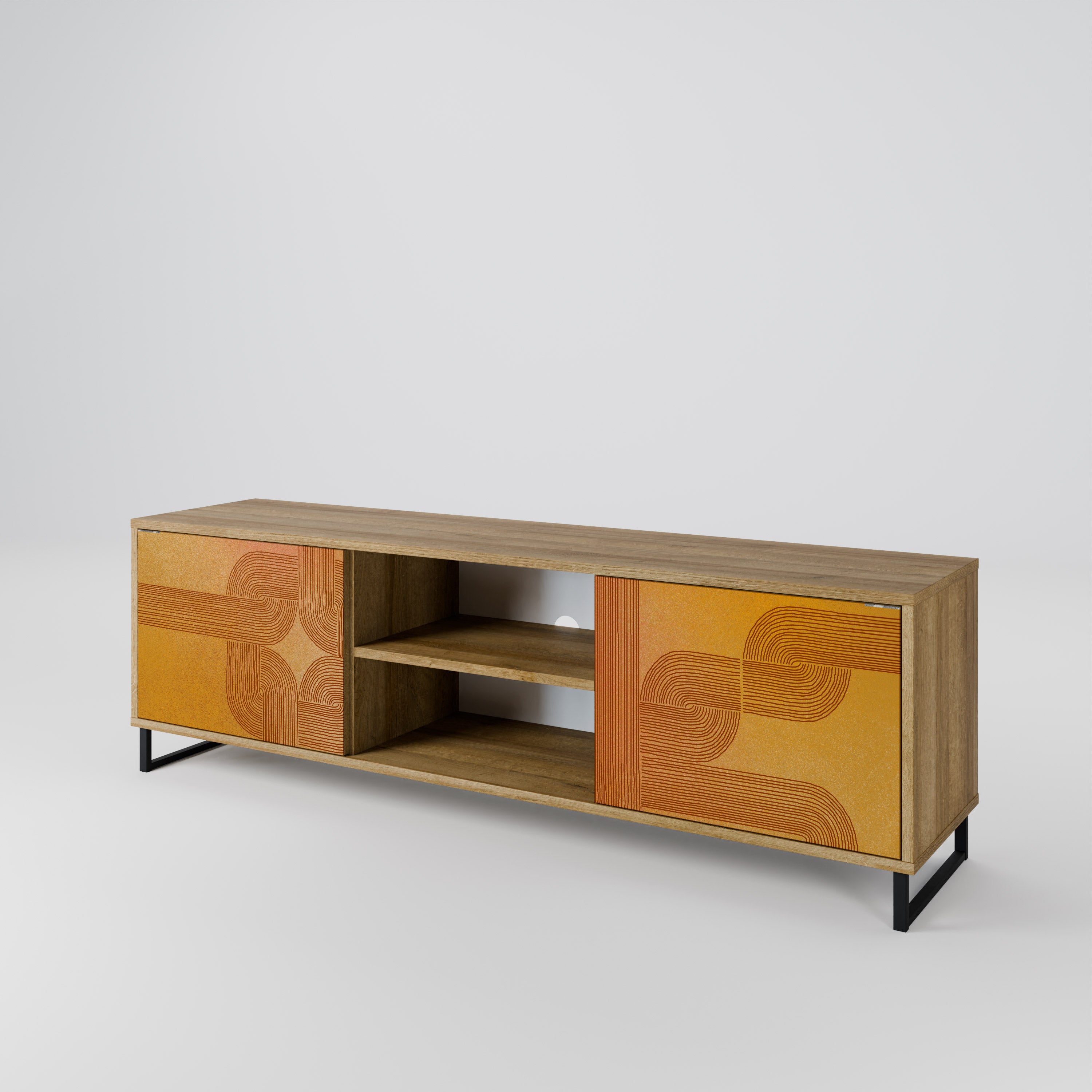 FORTALECIENDO LA RELACIÓN Mueble de TV de 2 puertas en efecto roble