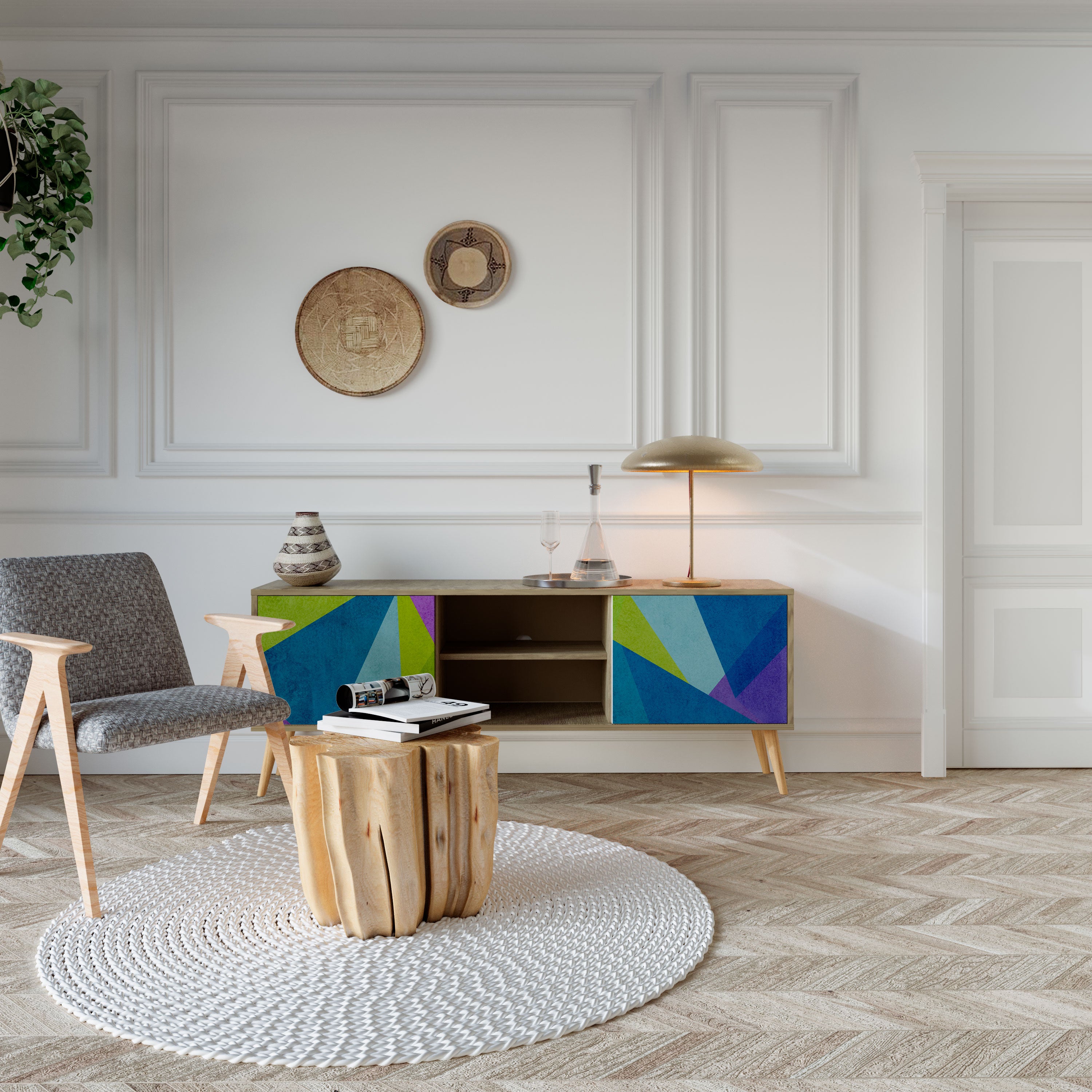 VITRINA FRÍA Mueble de TV de 2 puertas efecto roble