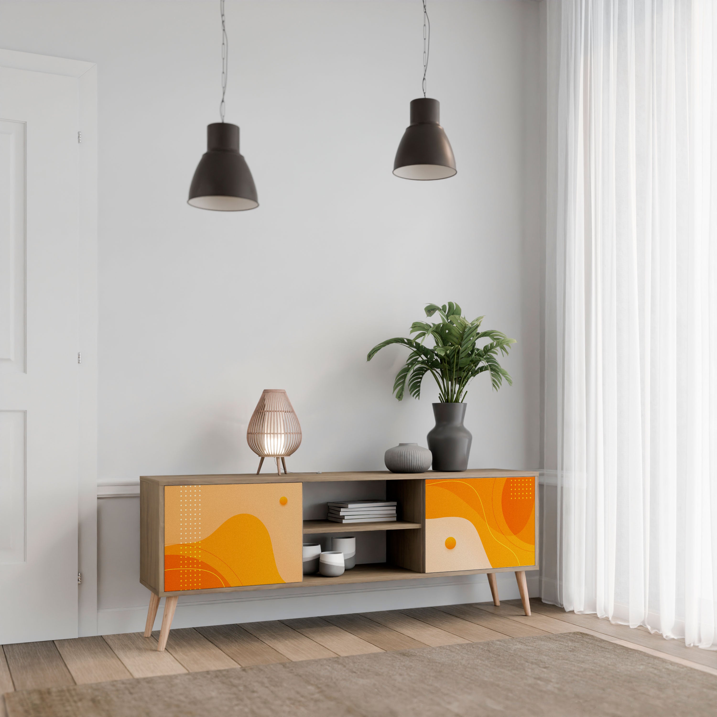 Mueble de TV de 2 puertas con efecto roble ORANGE ARRANGEMENT