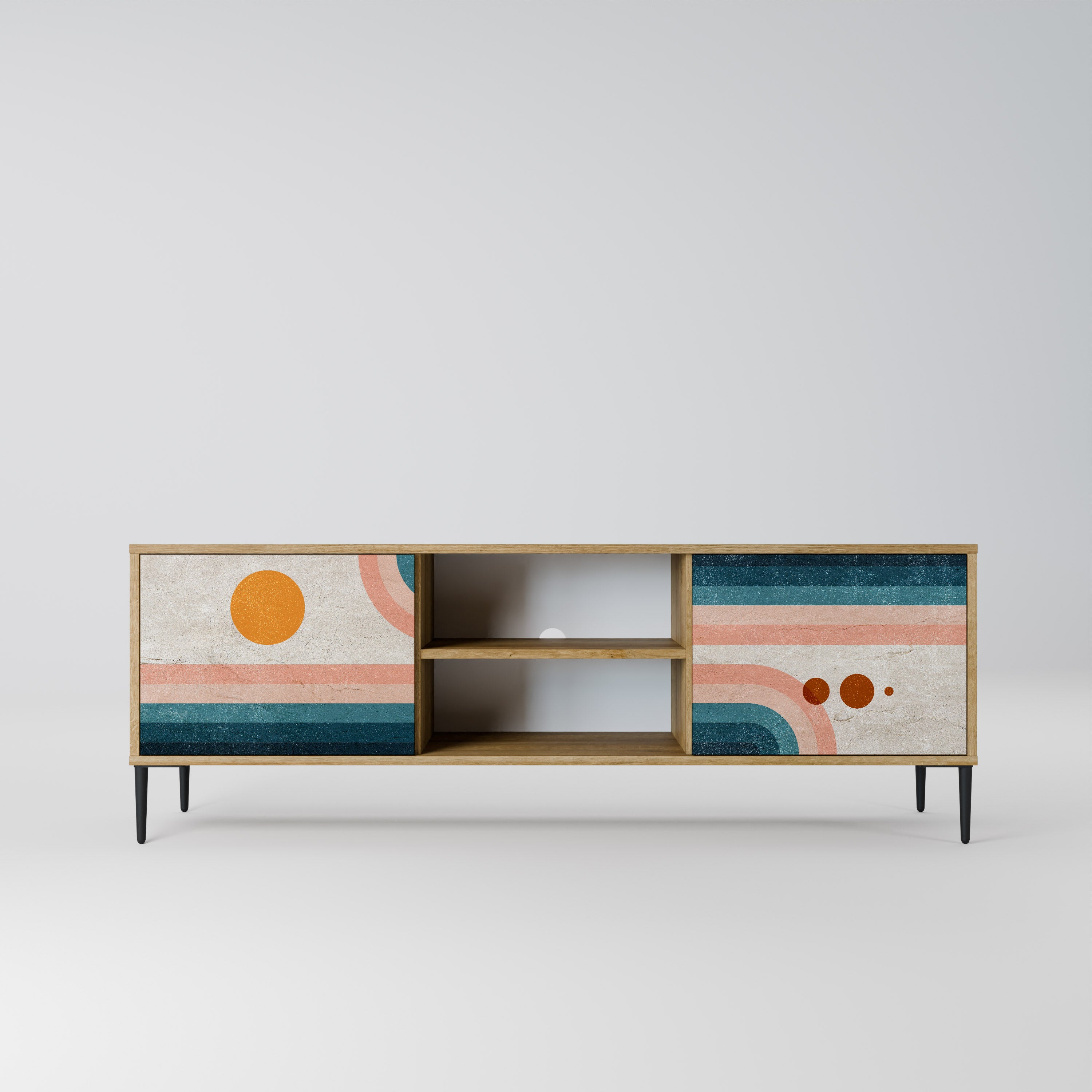 Mueble de TV de 2 puertas TWO HALVES con efecto roble