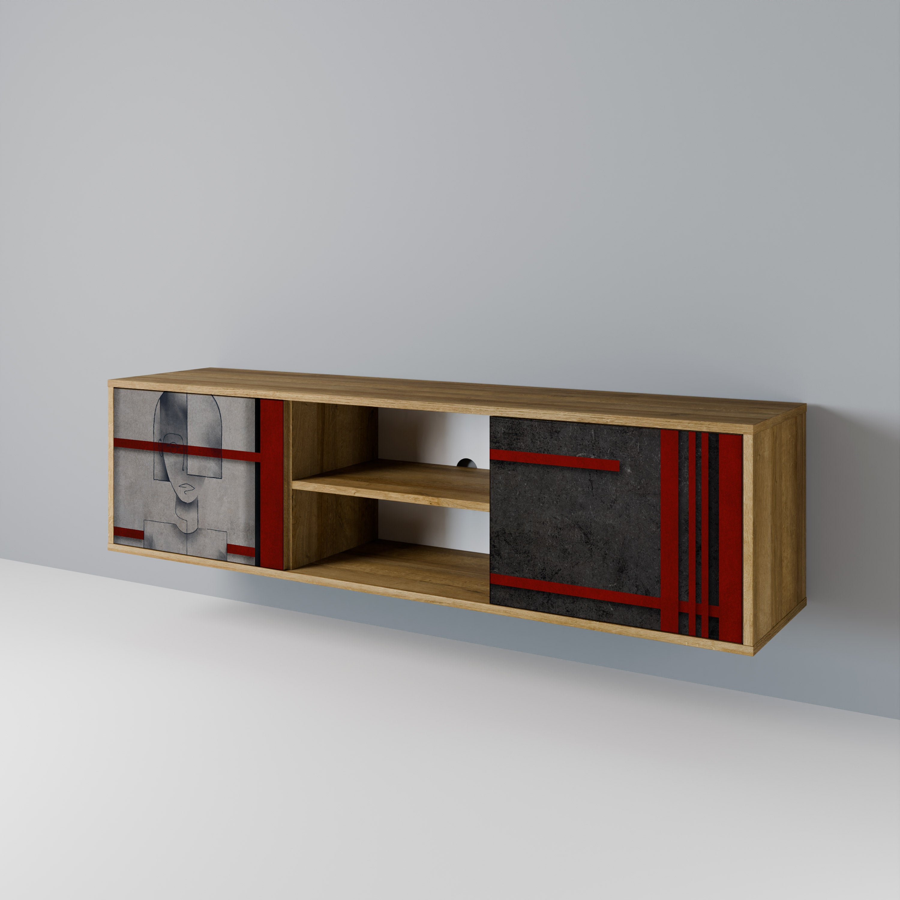 Mueble de TV de 2 puertas GRAY FIGURES con efecto roble