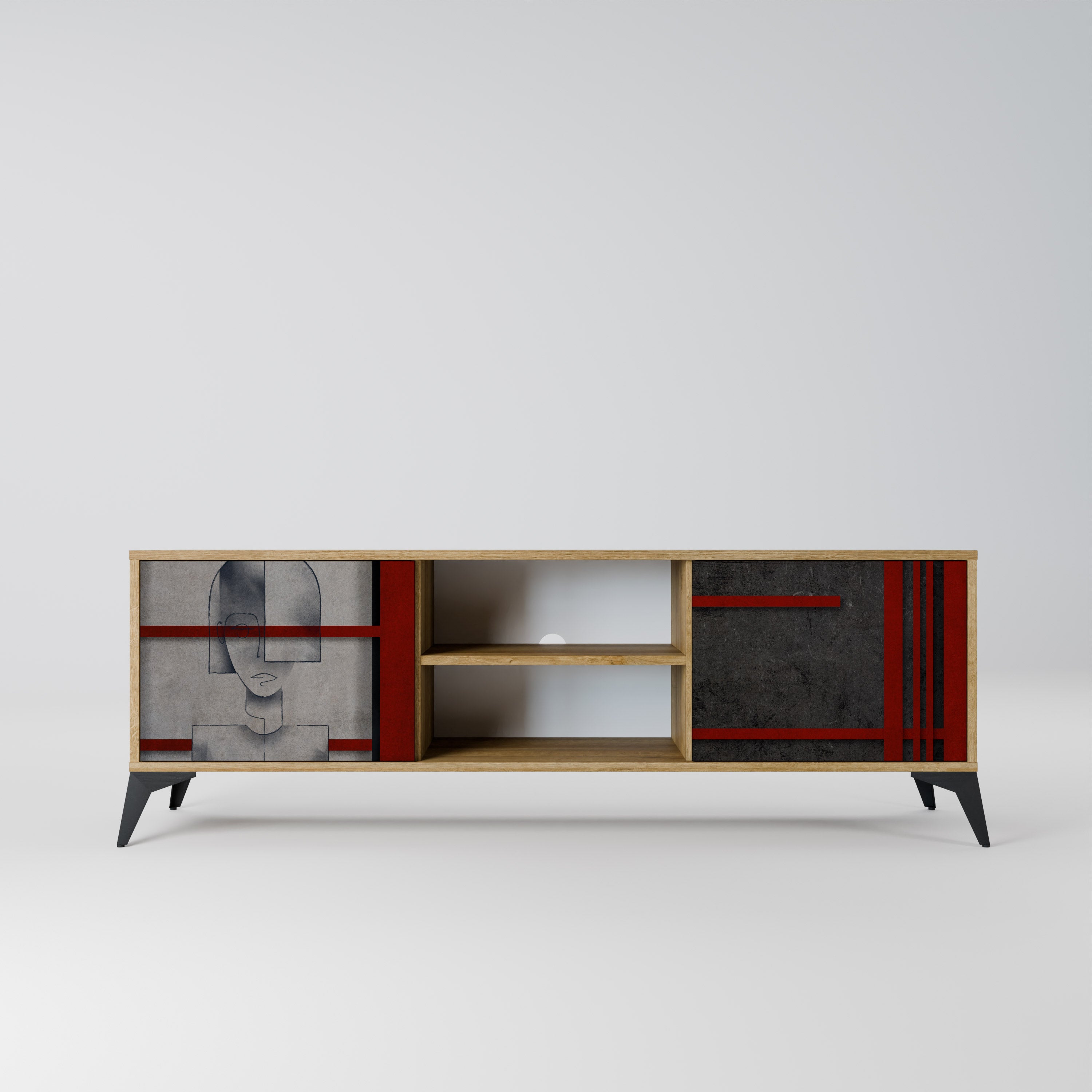 Mueble de TV de 2 puertas GRAY FIGURES con efecto roble