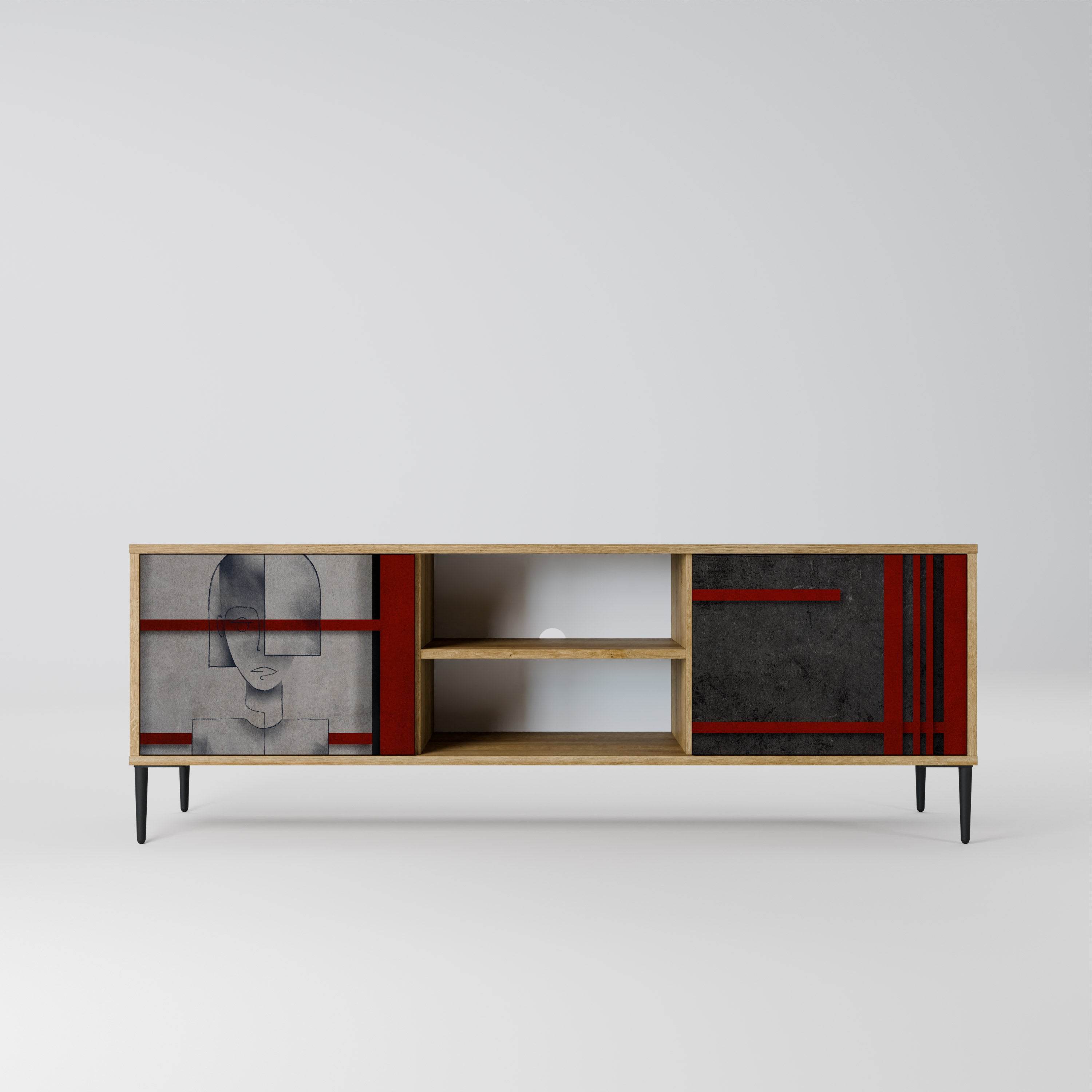 Mueble de TV de 2 puertas GRAY FIGURES con efecto roble