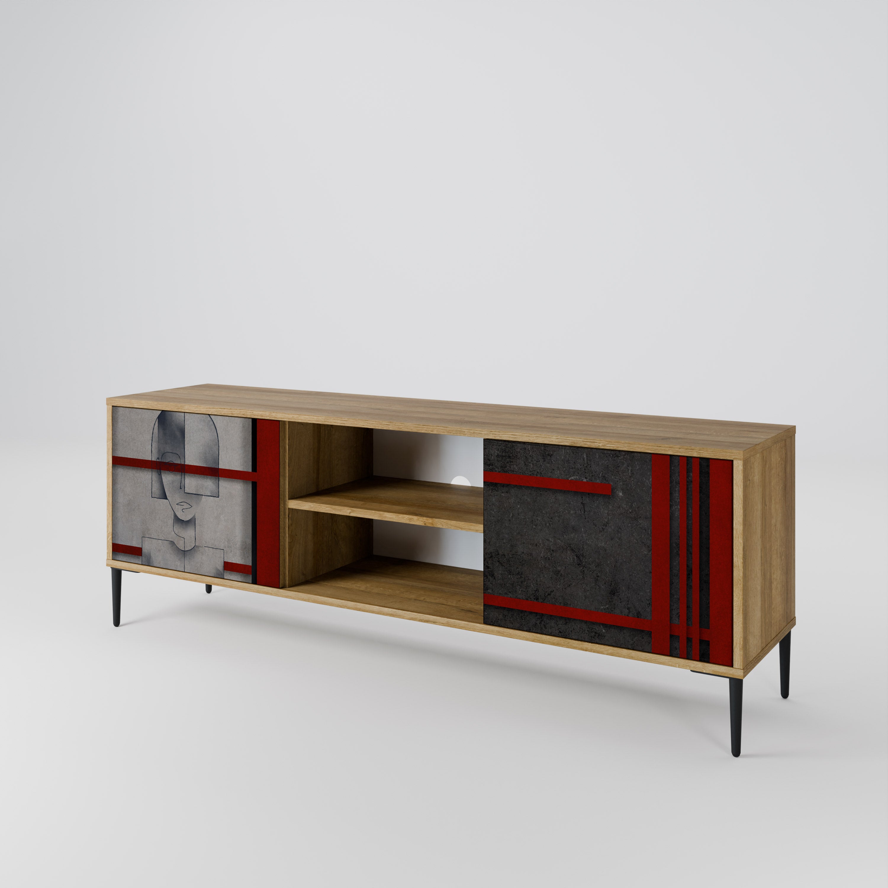 Mueble de TV de 2 puertas GRAY FIGURES con efecto roble