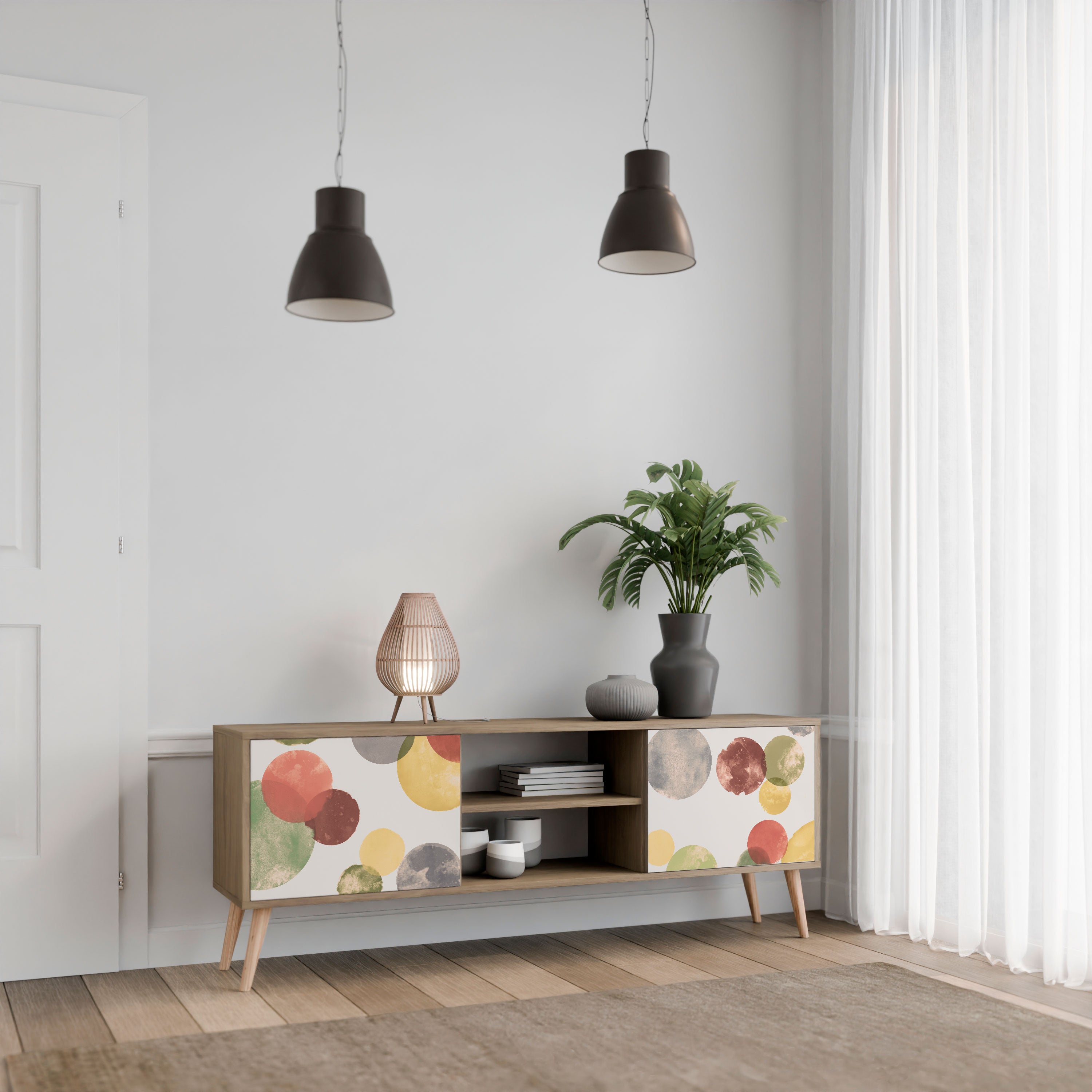 Mueble de TV FLEETING HAPPINESS de 2 puertas con efecto roble