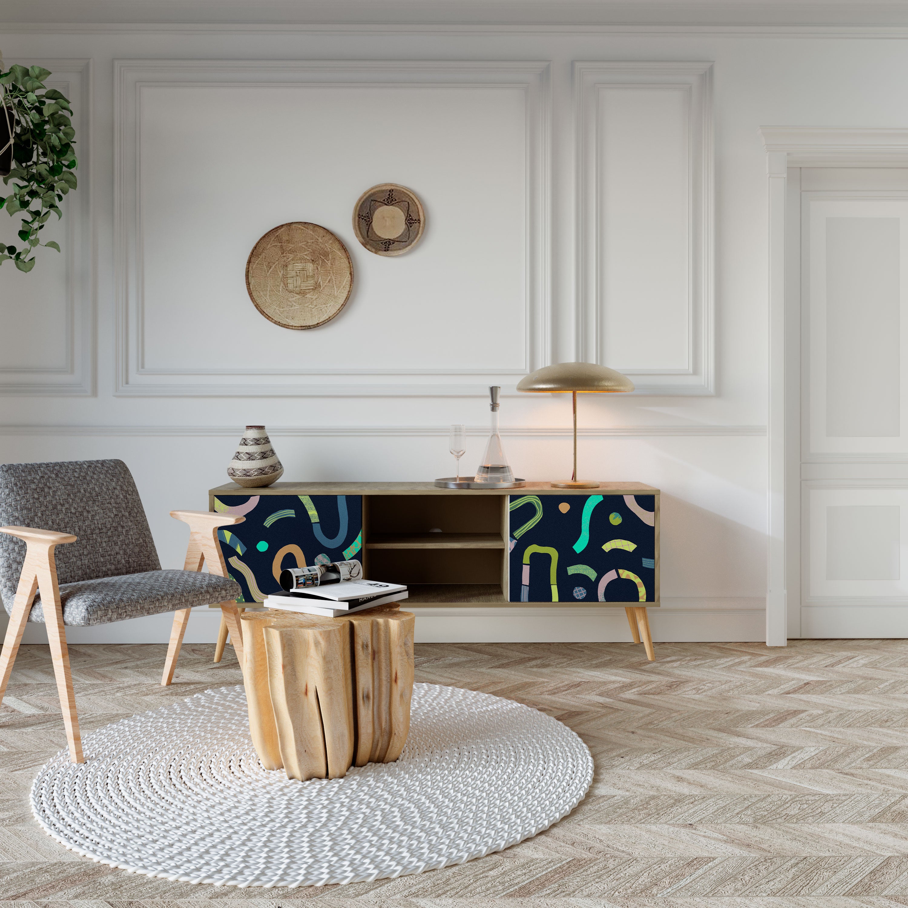 Mueble de TV de 2 puertas CONTRAST DANCE con efecto roble