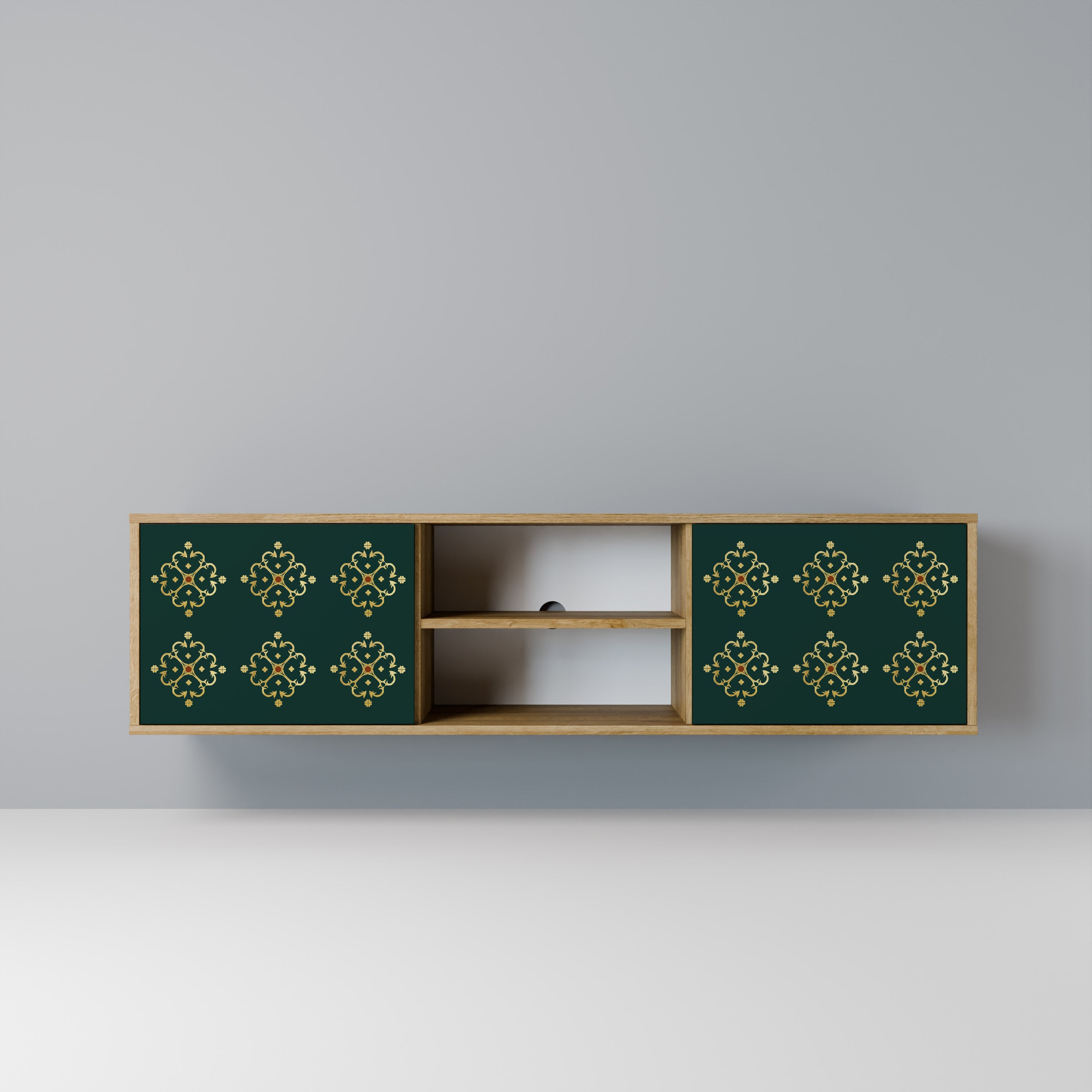 Mueble de TV de 2 puertas ROYAL MEDALLION con efecto roble