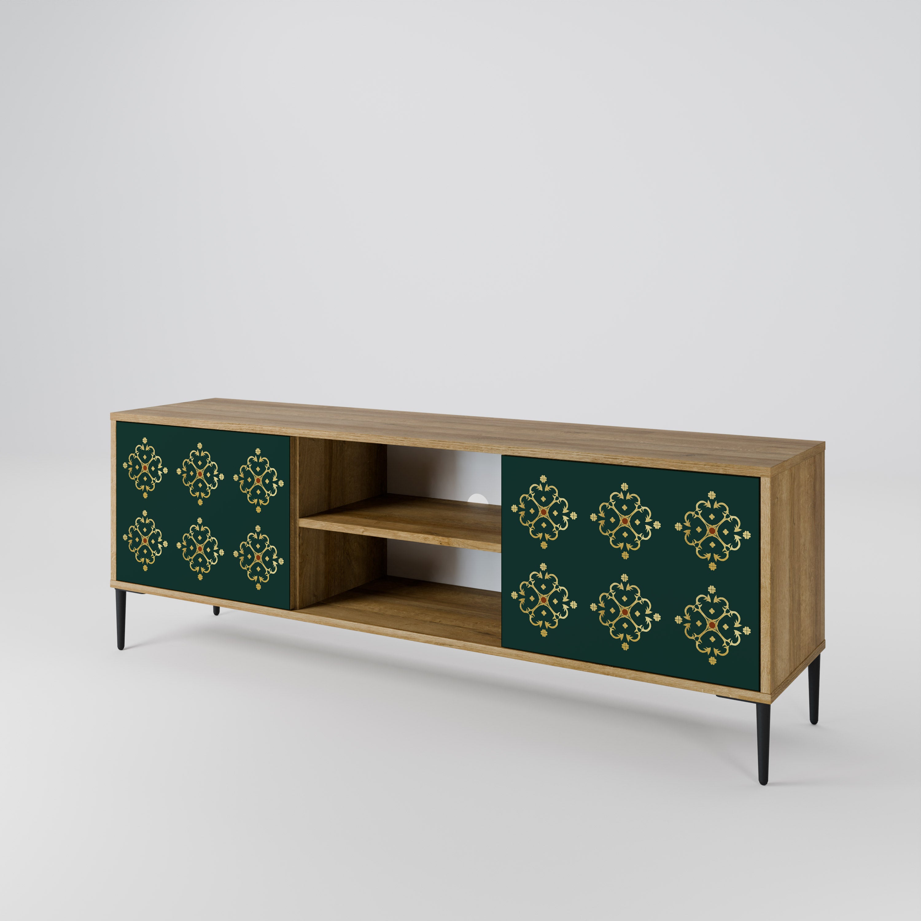 Mueble de TV de 2 puertas ROYAL MEDALLION con efecto roble