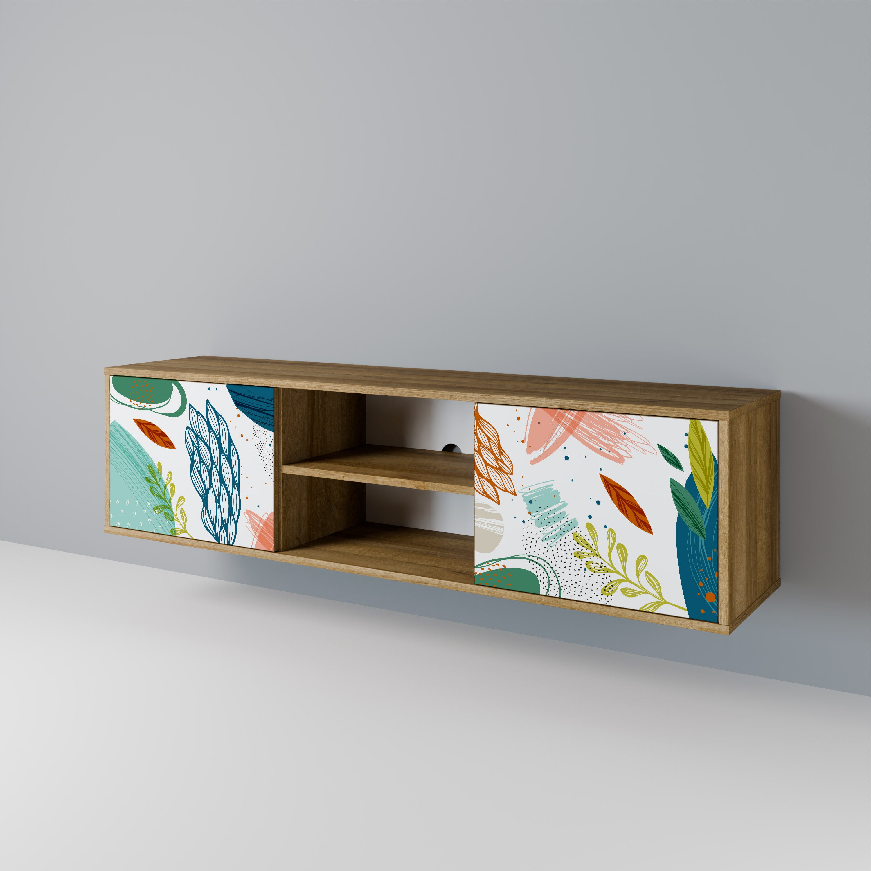 Mueble de TV de 2 puertas BOTANICAL HURRICANE con efecto roble