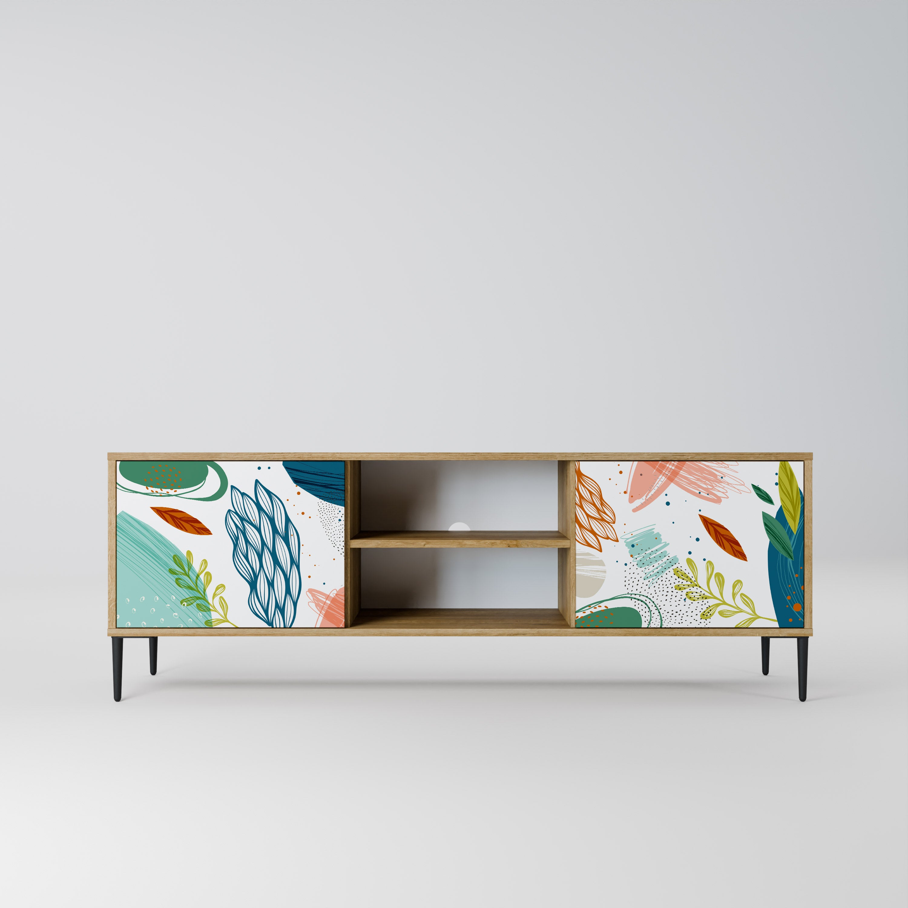 Mueble de TV de 2 puertas BOTANICAL HURRICANE con efecto roble