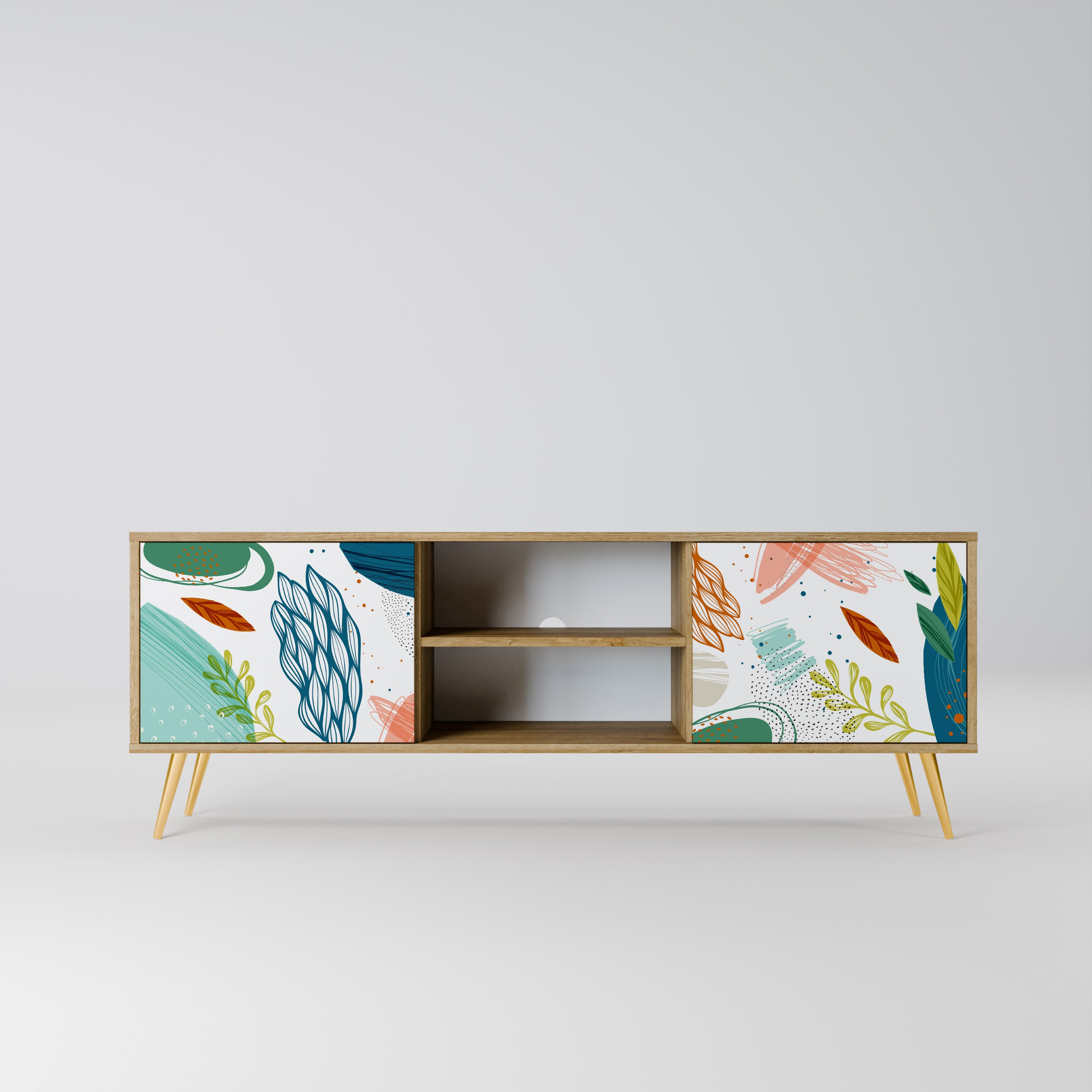 Mueble de TV de 2 puertas BOTANICAL HURRICANE con efecto roble