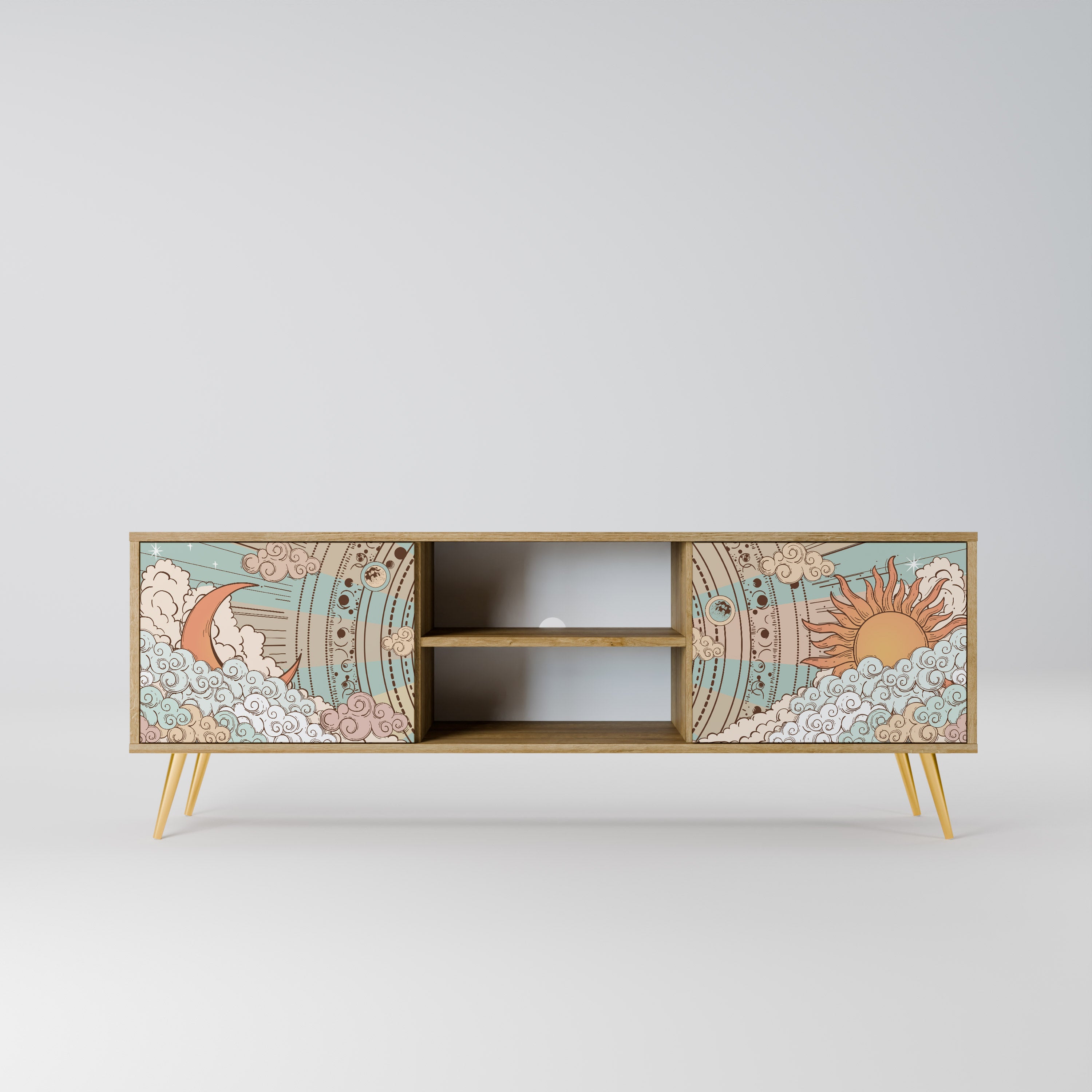 ESTRUCTURA MÍSTICA Mueble de TV de 2 puertas en efecto roble