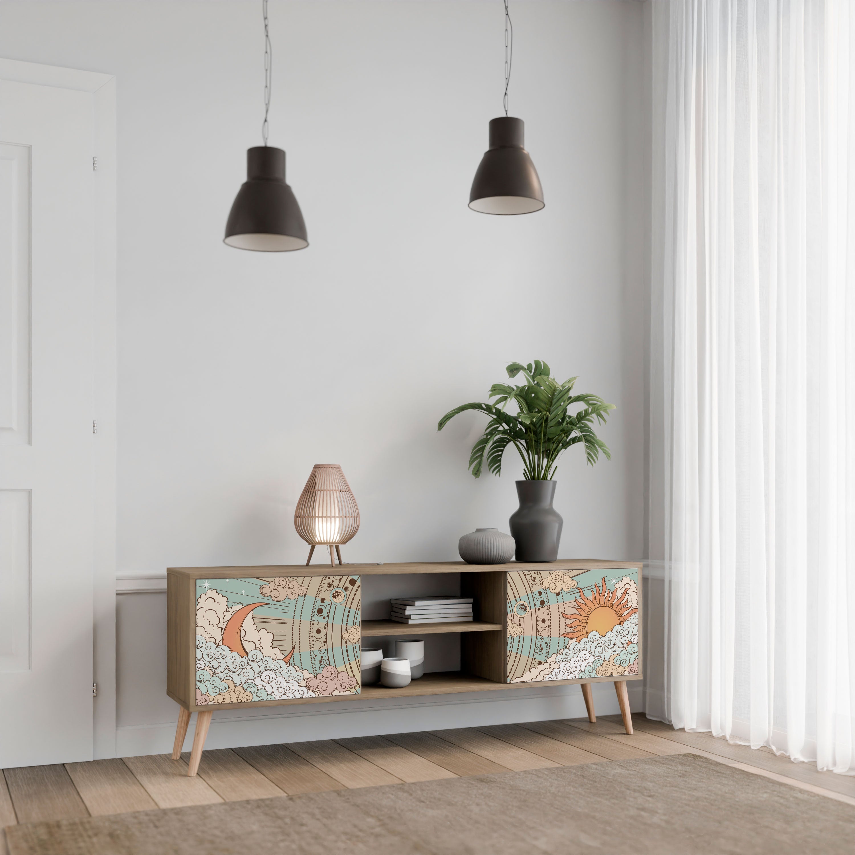 ESTRUCTURA MÍSTICA Mueble de TV de 2 puertas en efecto roble