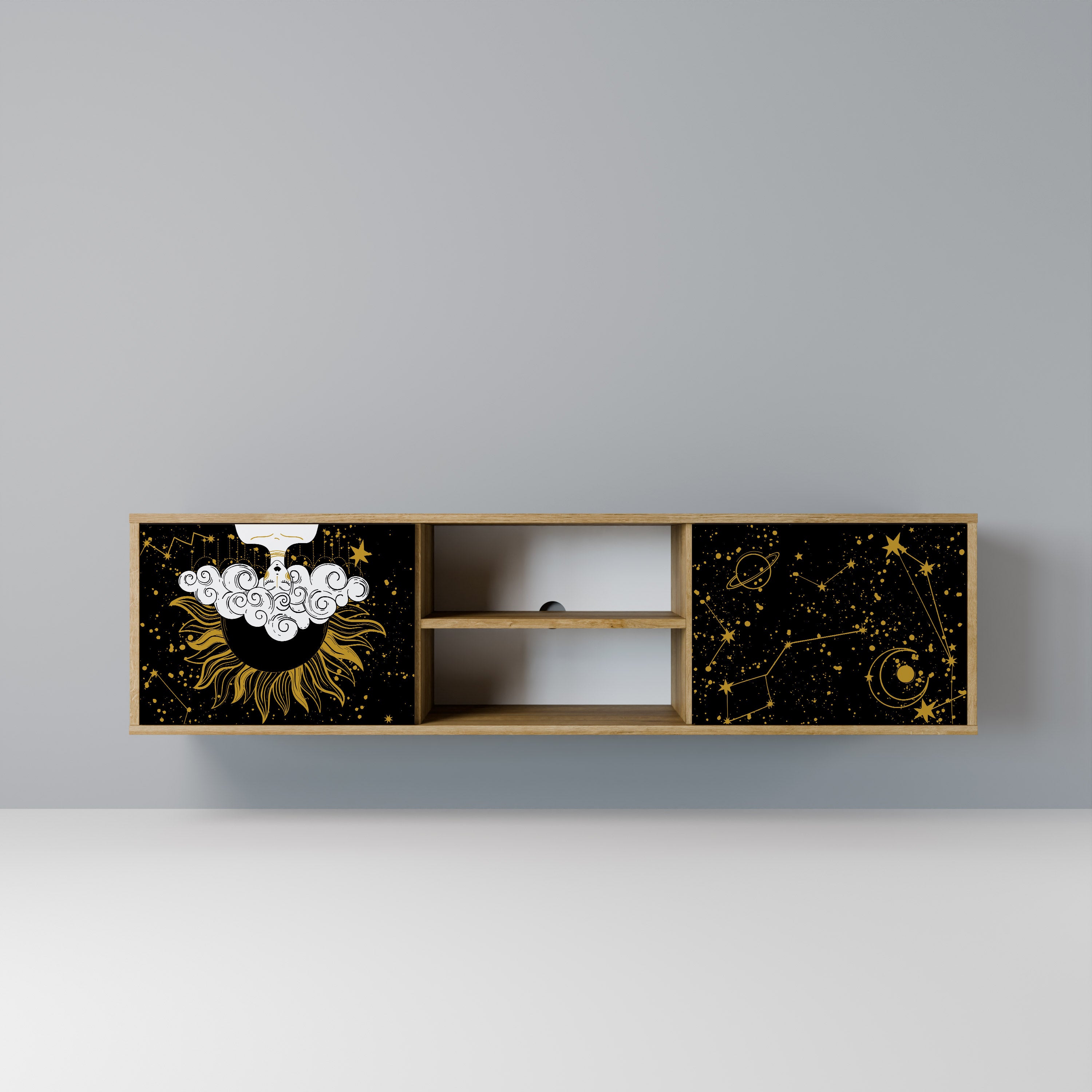Mueble de TV STELLAR CONSTELLATIONS de 2 puertas con efecto roble