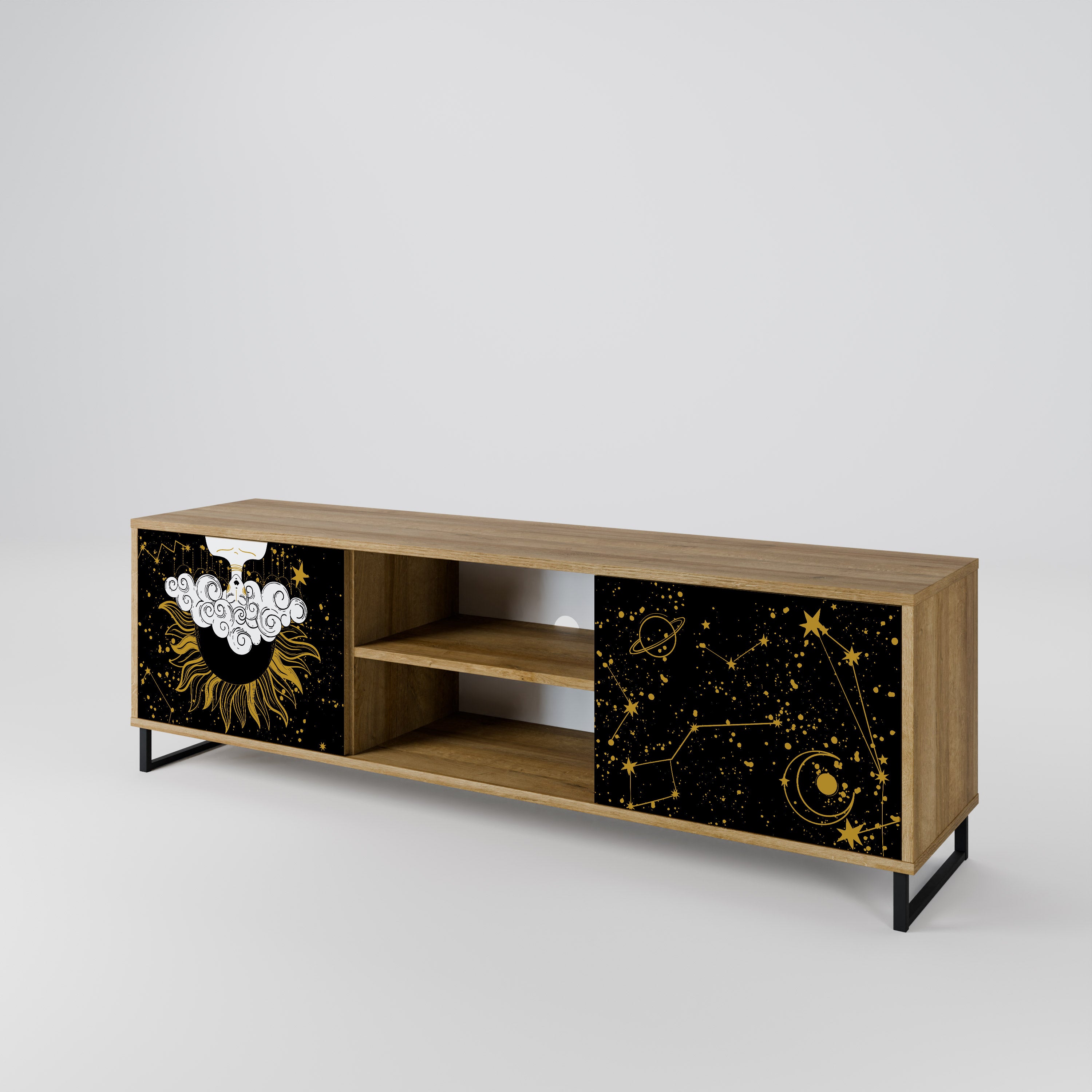 Mueble de TV STELLAR CONSTELLATIONS de 2 puertas con efecto roble