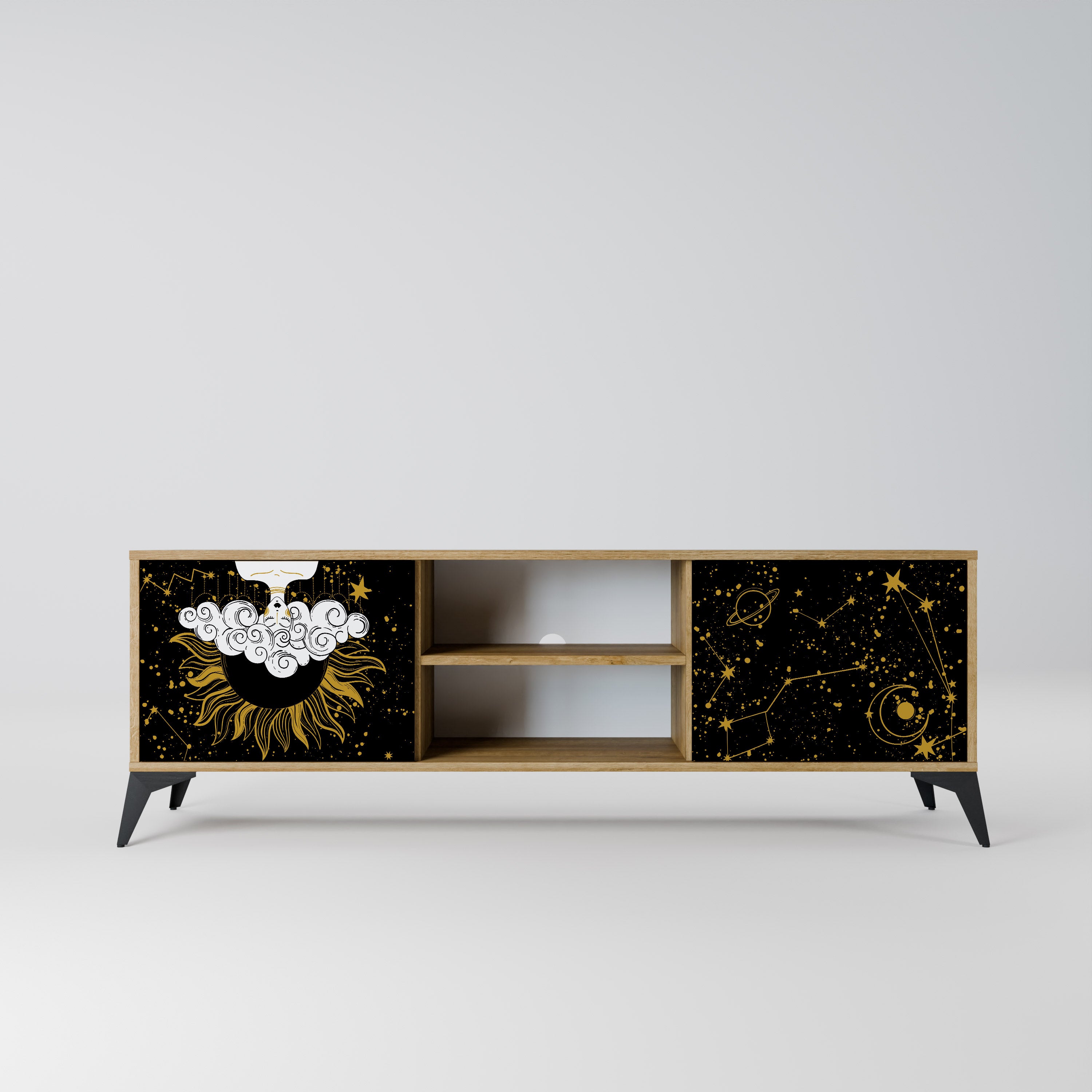 Mueble de TV STELLAR CONSTELLATIONS de 2 puertas con efecto roble