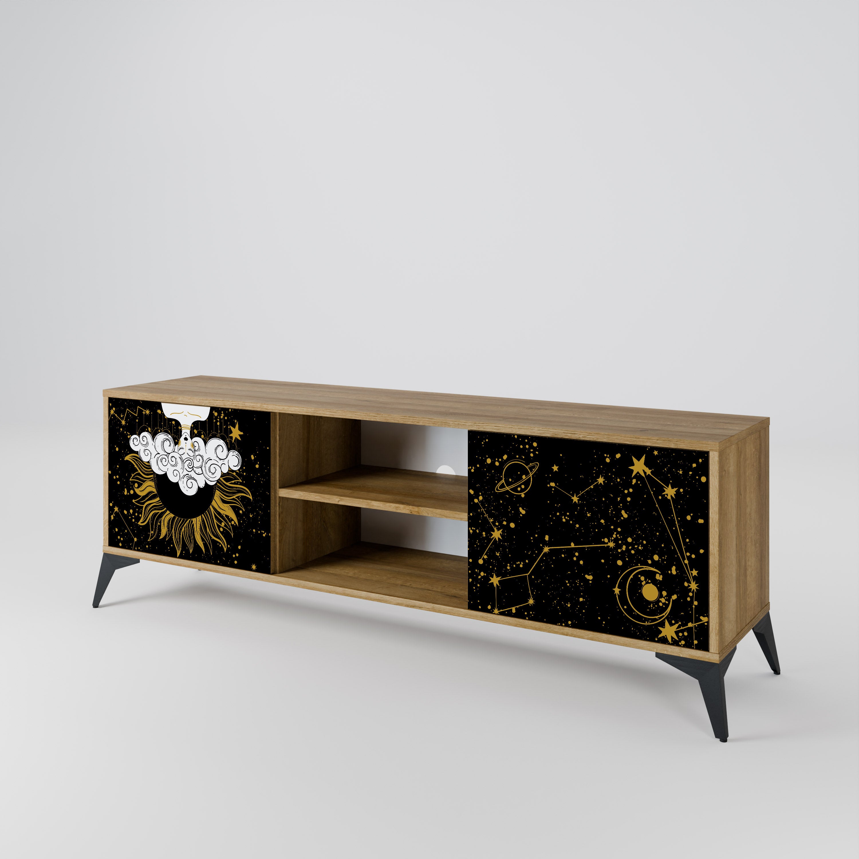 Mueble de TV STELLAR CONSTELLATIONS de 2 puertas con efecto roble