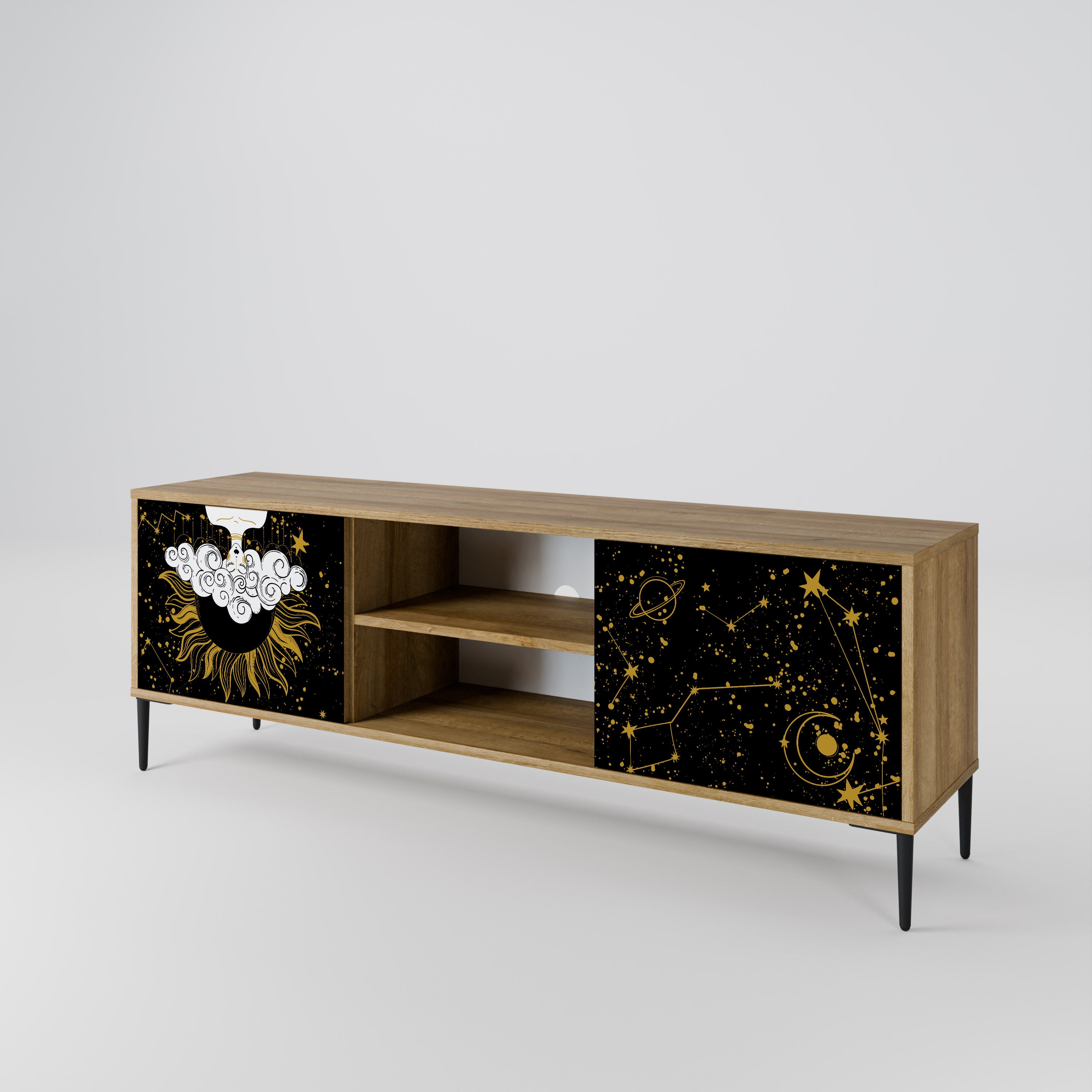 Mueble de TV STELLAR CONSTELLATIONS de 2 puertas con efecto roble
