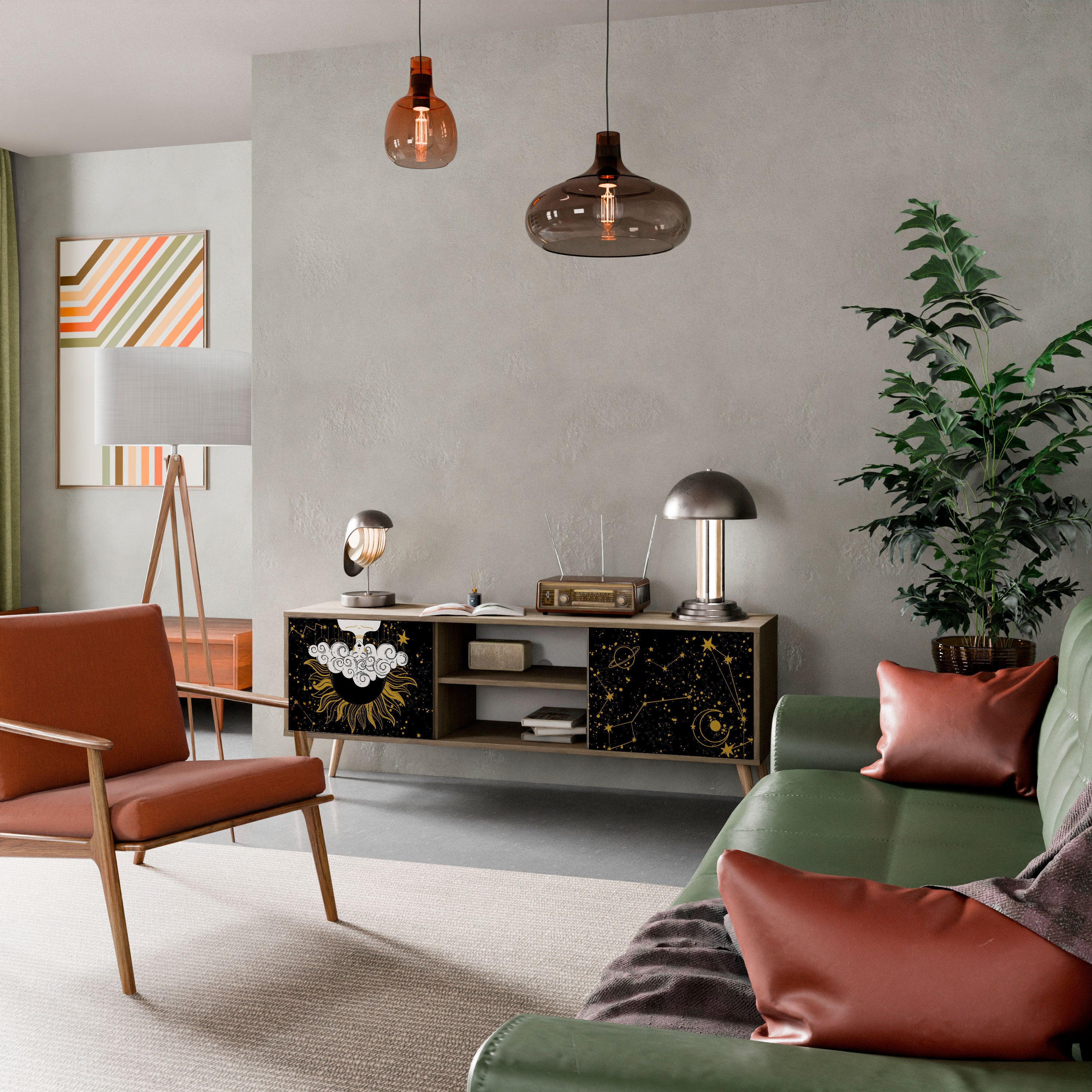 Mueble de TV STELLAR CONSTELLATIONS de 2 puertas con efecto roble