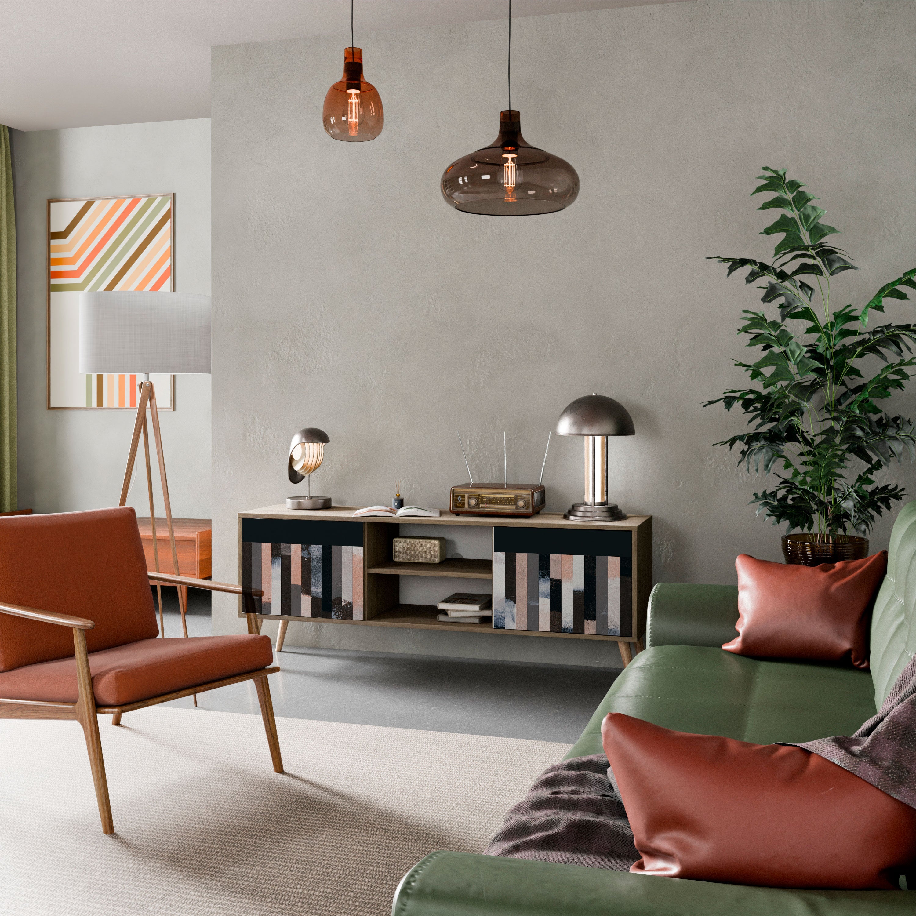 COLLAGE DE RECTÁNGULOS Mueble de TV de 2 puertas efecto roble