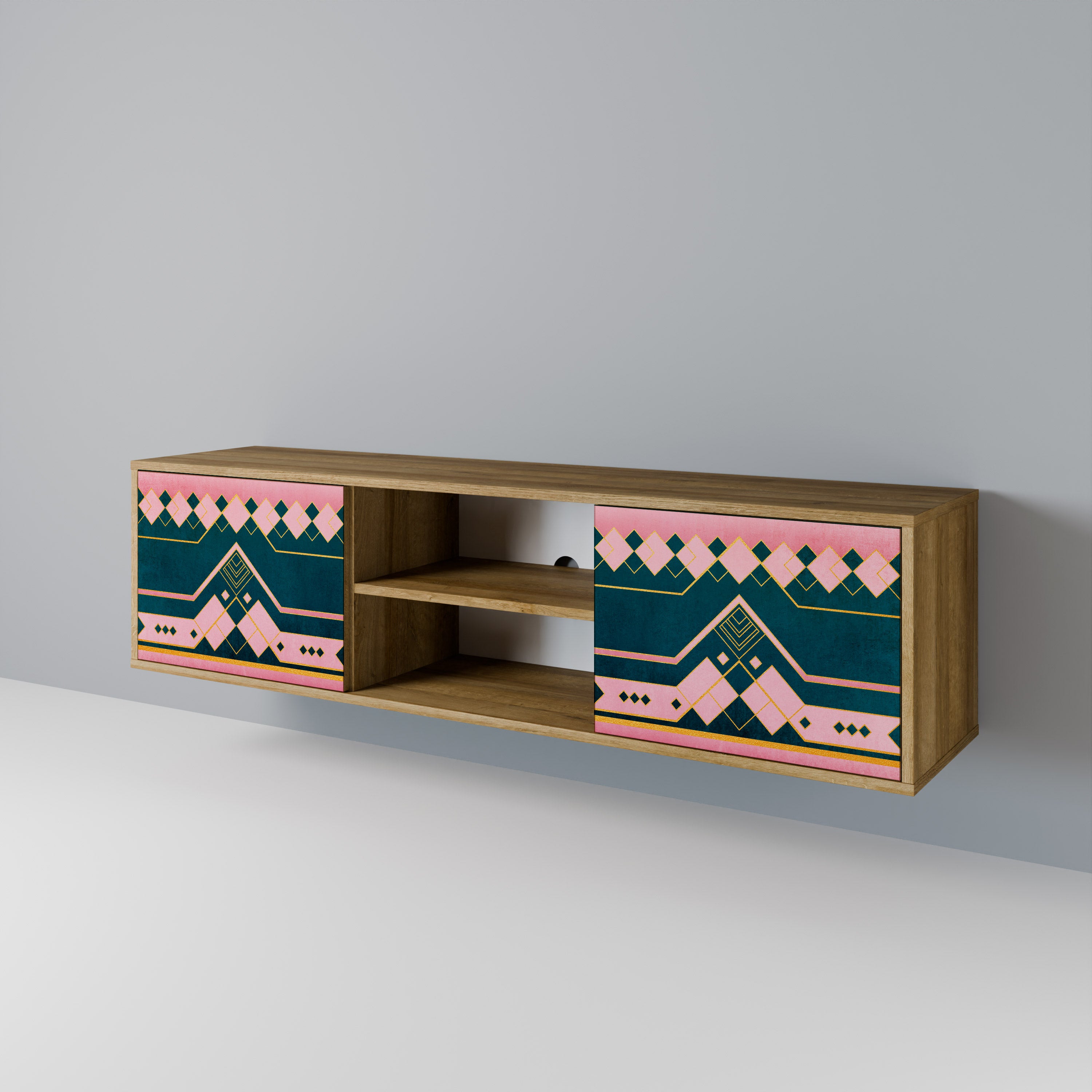 ROYAL COMPOSITION Mueble de TV de 2 puertas efecto roble