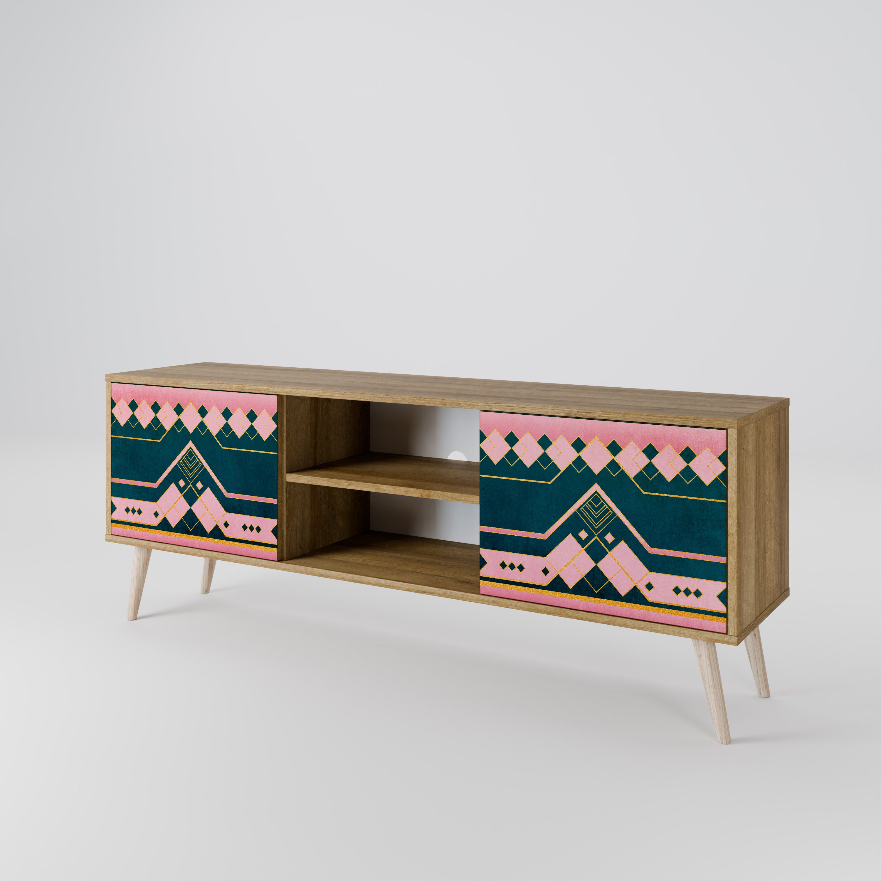 ROYAL COMPOSITION Mueble de TV de 2 puertas efecto roble