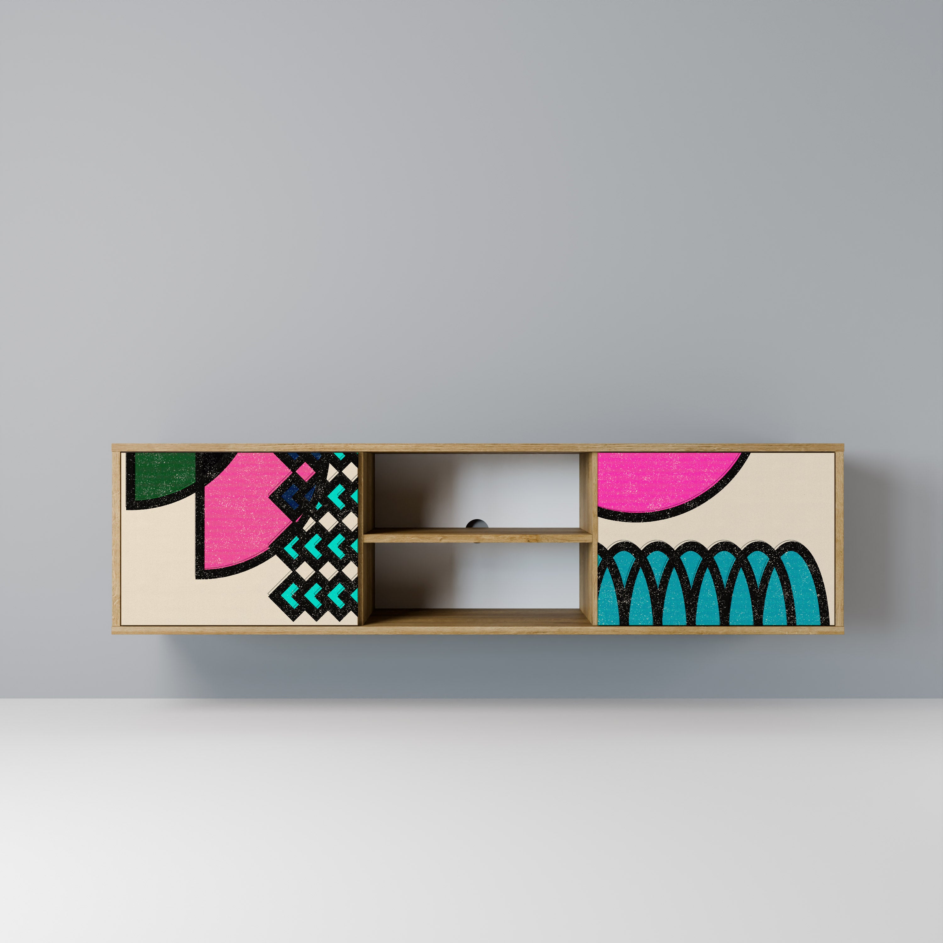 Mueble de TV GEOMETRIC RHAPSODY de 2 puertas con efecto roble