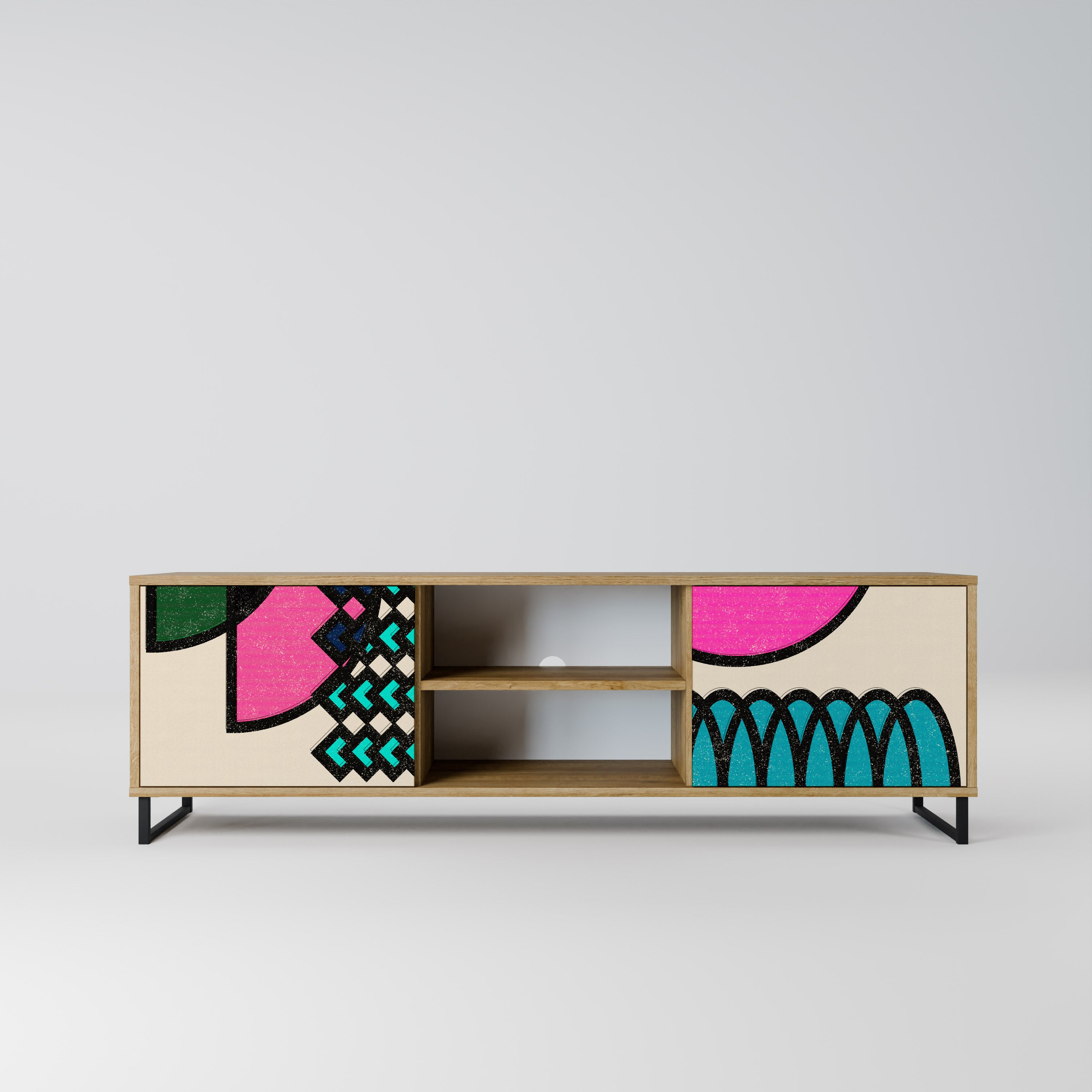 Mueble de TV GEOMETRIC RHAPSODY de 2 puertas con efecto roble