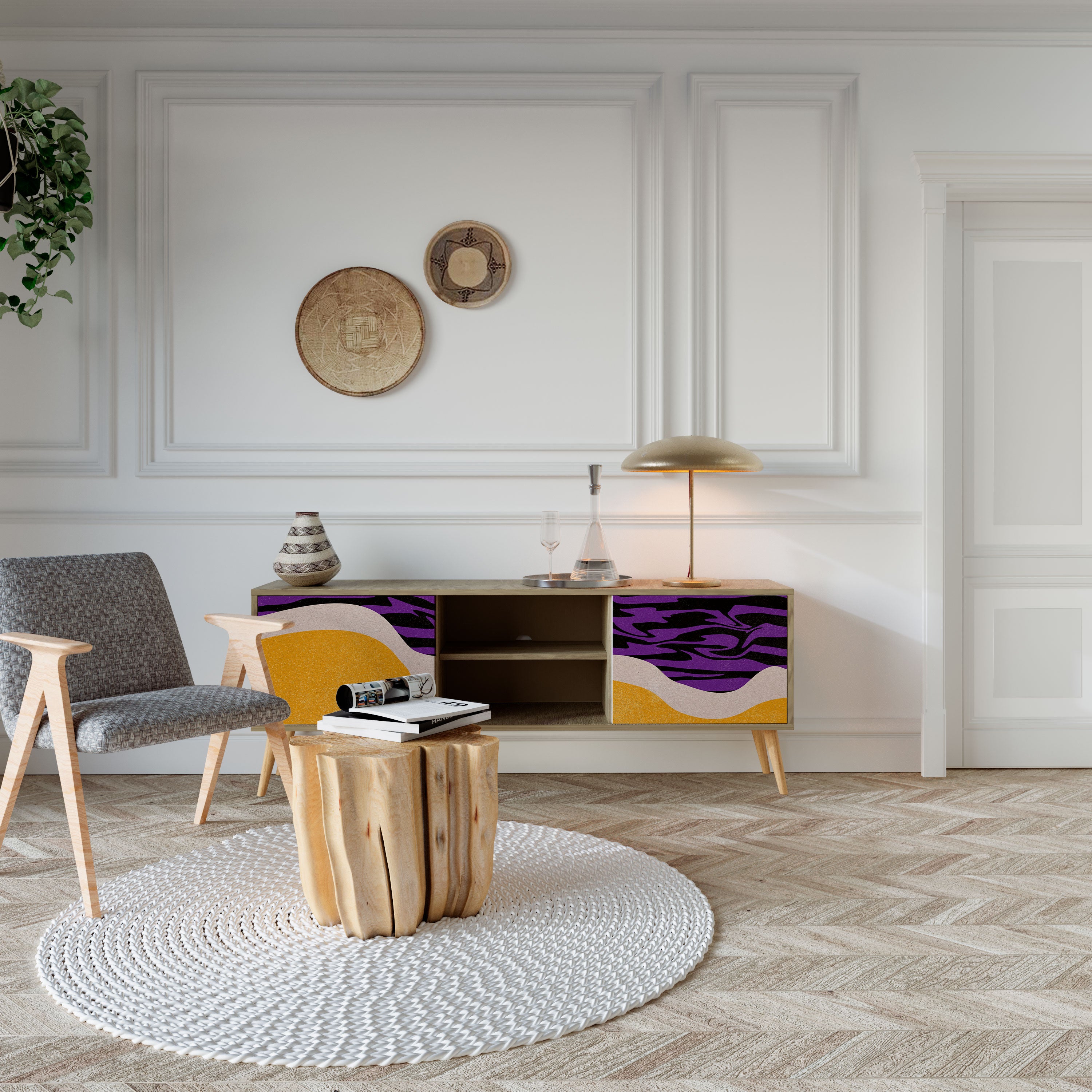 Mueble de TV INDEPENDENT BORDER de 2 puertas con efecto roble