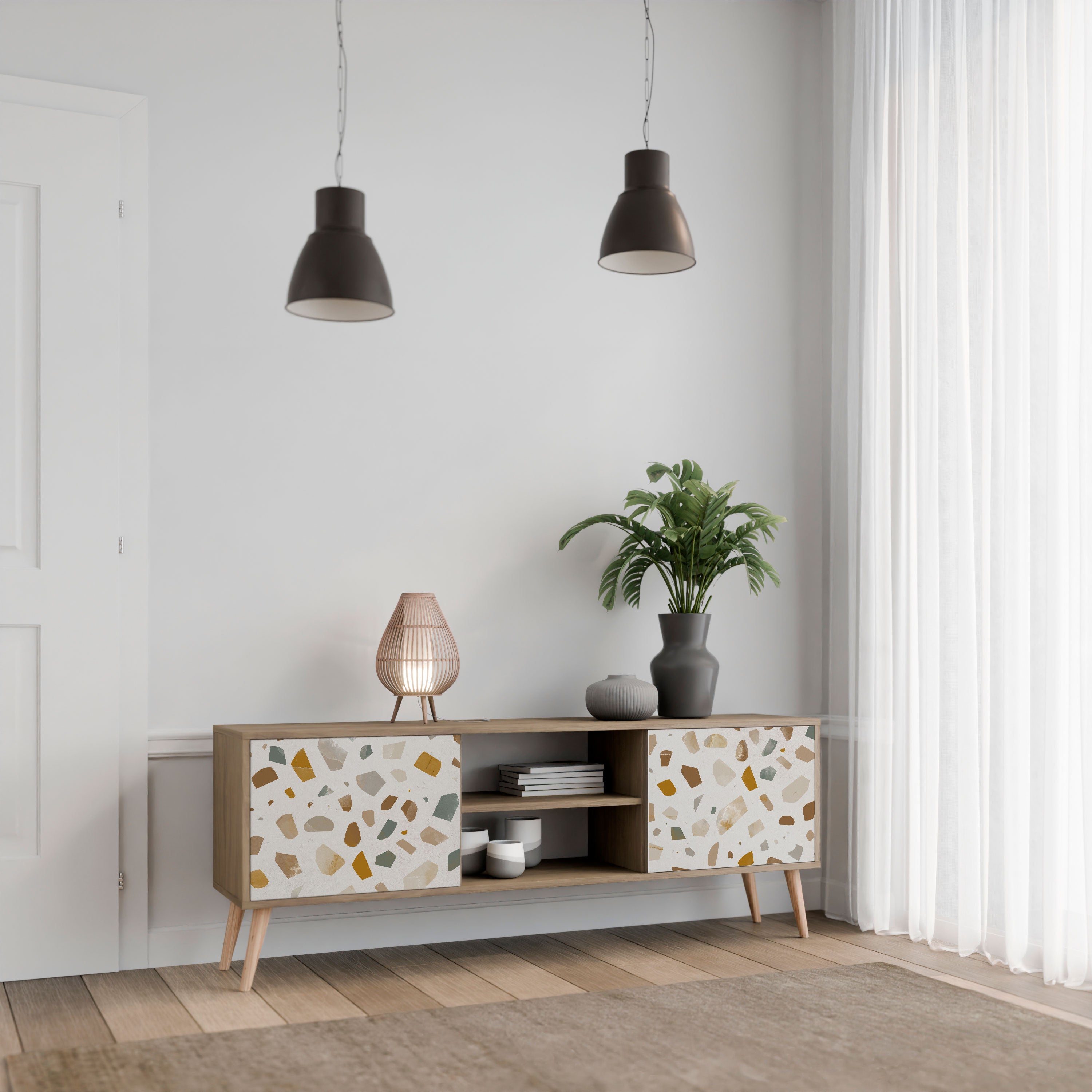 PIECES OF TOMORROW Mueble de TV de 2 puertas con efecto roble