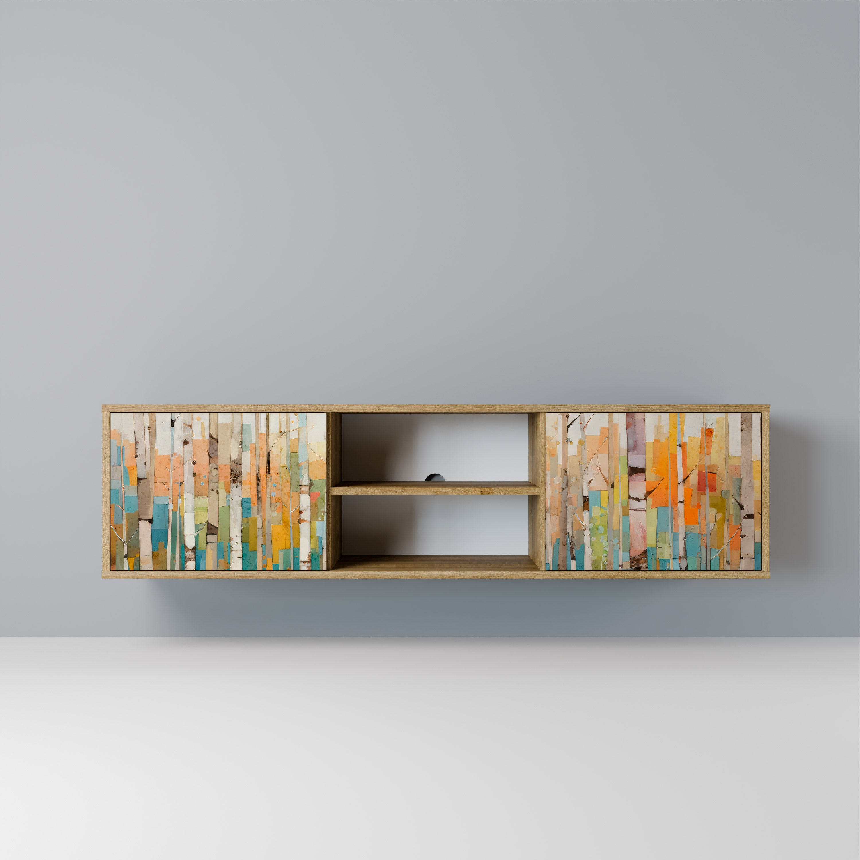 Mueble de TV de 2 puertas BIRCH KALEIDOSCOPE con efecto roble