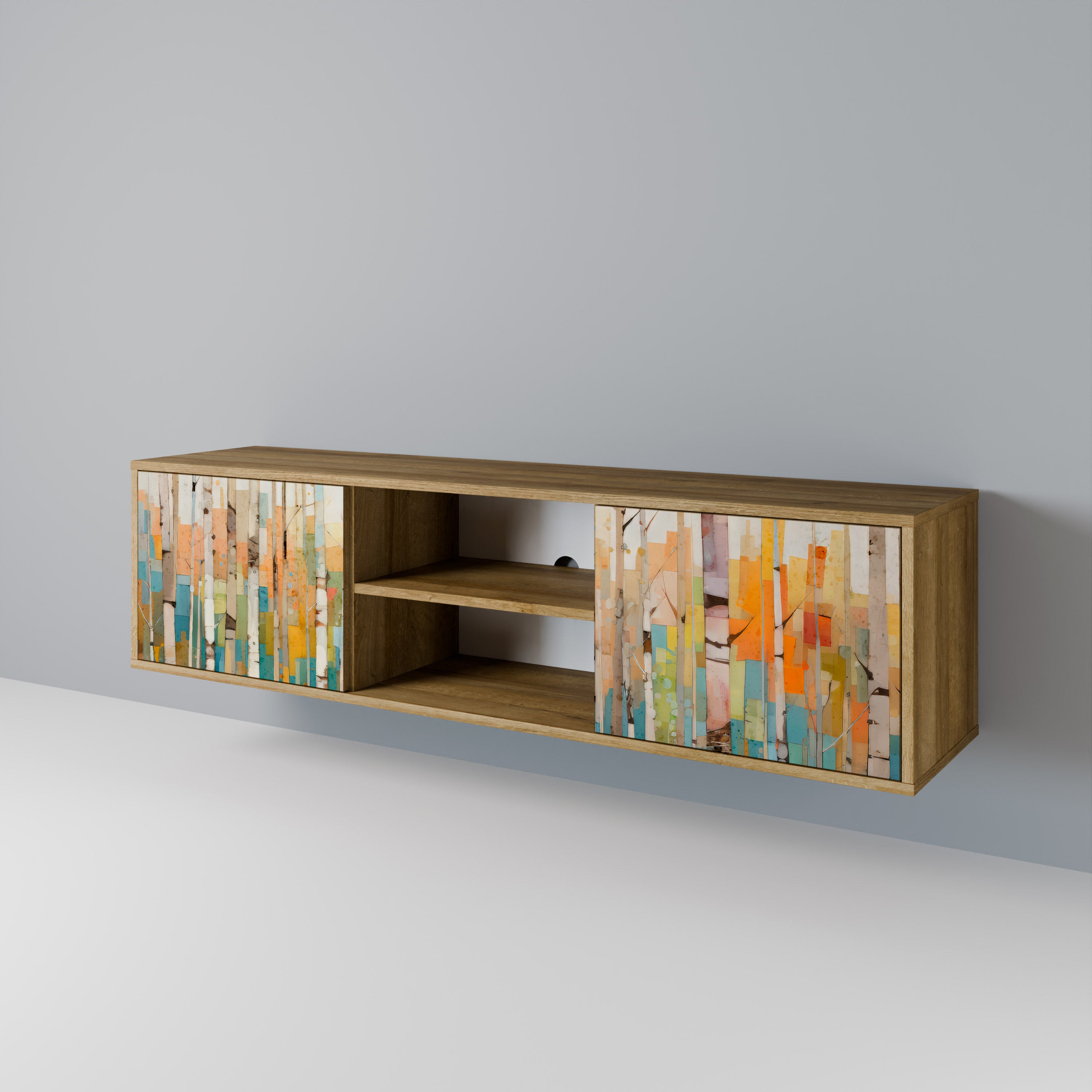 Mueble de TV de 2 puertas BIRCH KALEIDOSCOPE con efecto roble