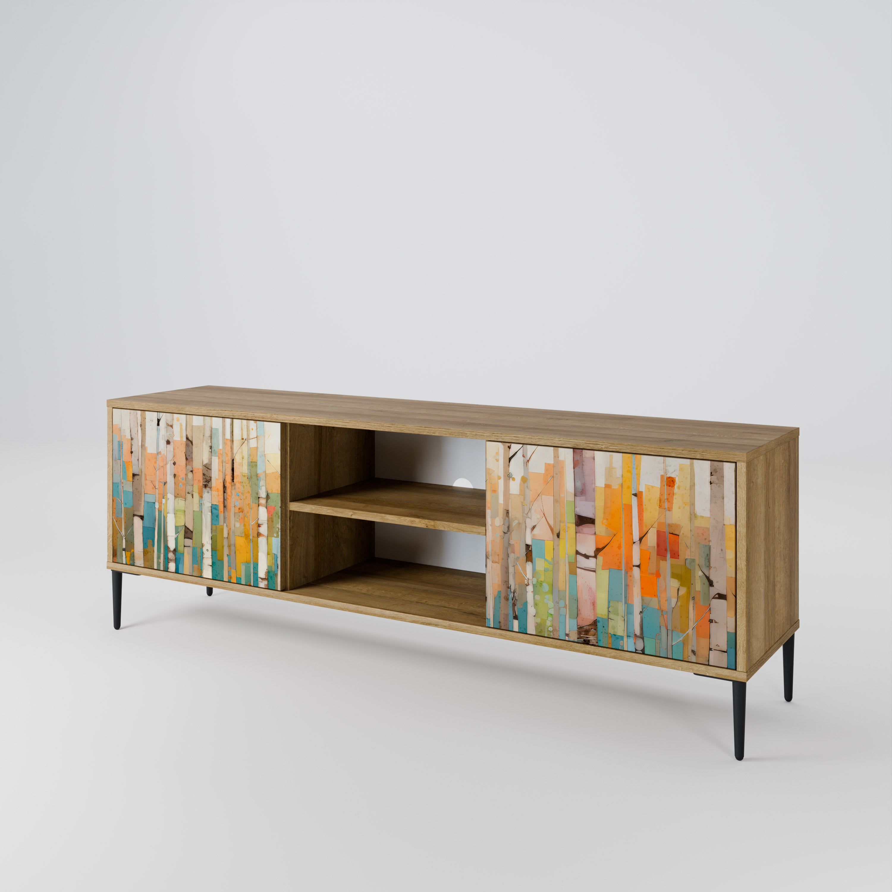 Mueble de TV de 2 puertas BIRCH KALEIDOSCOPE con efecto roble