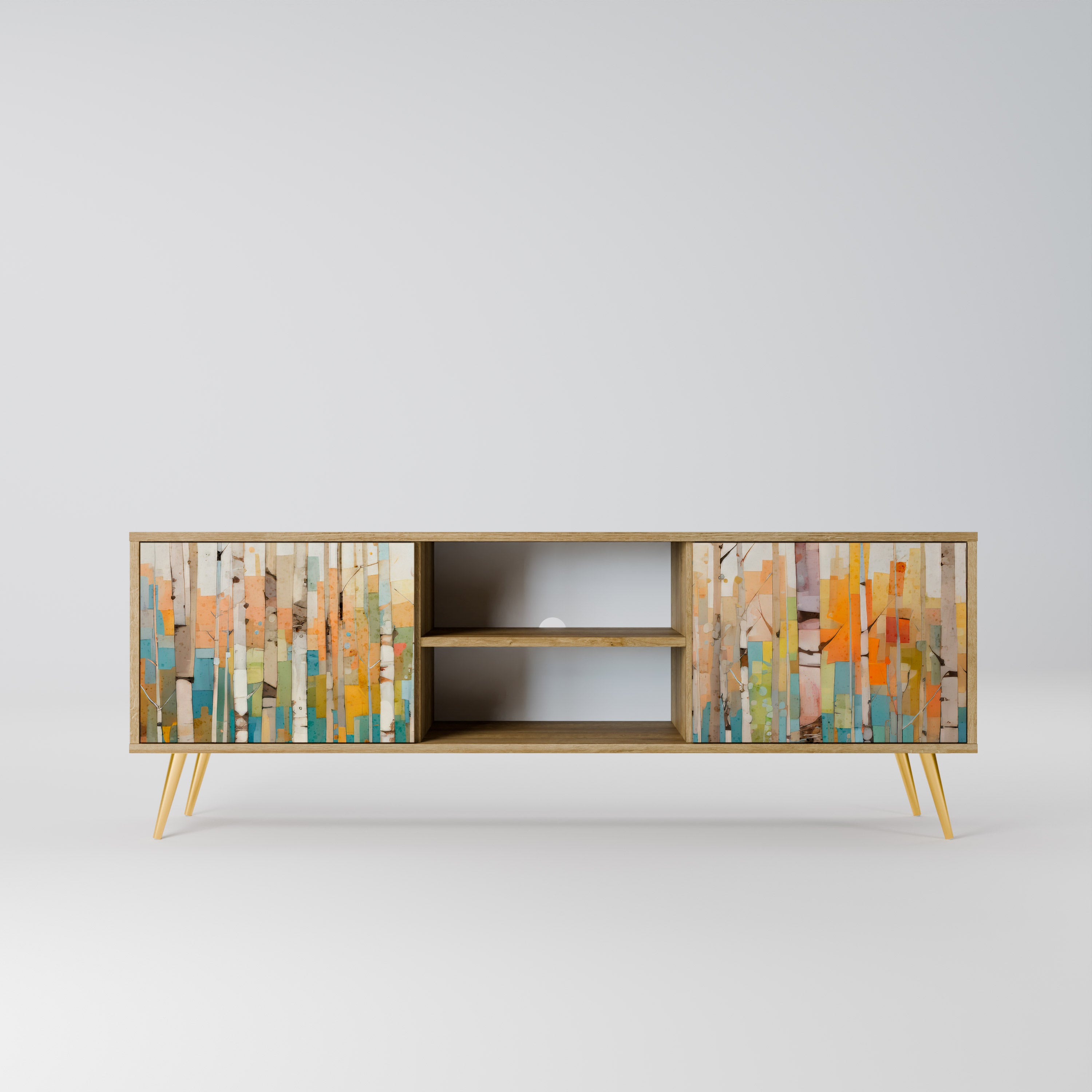 Mueble de TV de 2 puertas BIRCH KALEIDOSCOPE con efecto roble