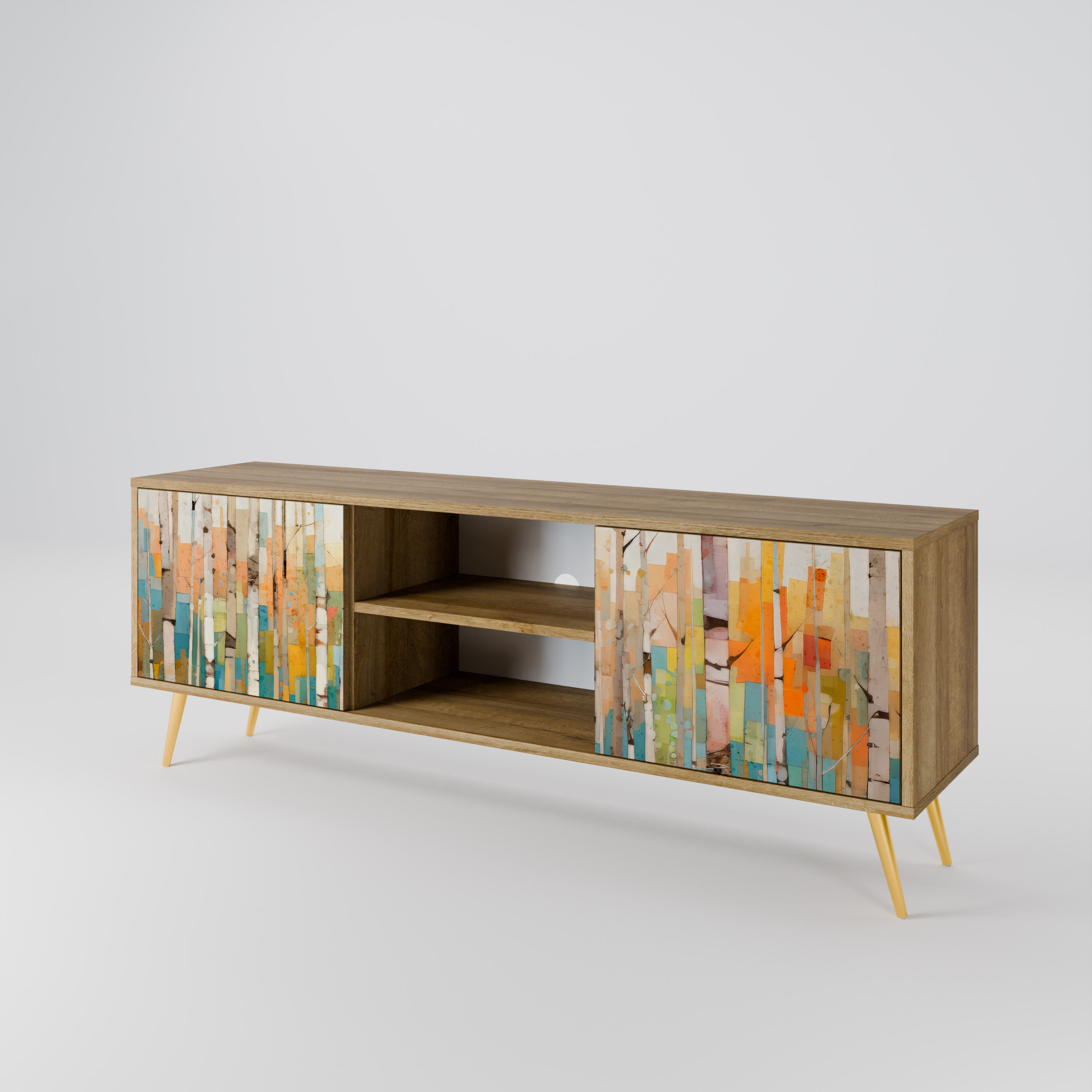 Mueble de TV de 2 puertas BIRCH KALEIDOSCOPE con efecto roble