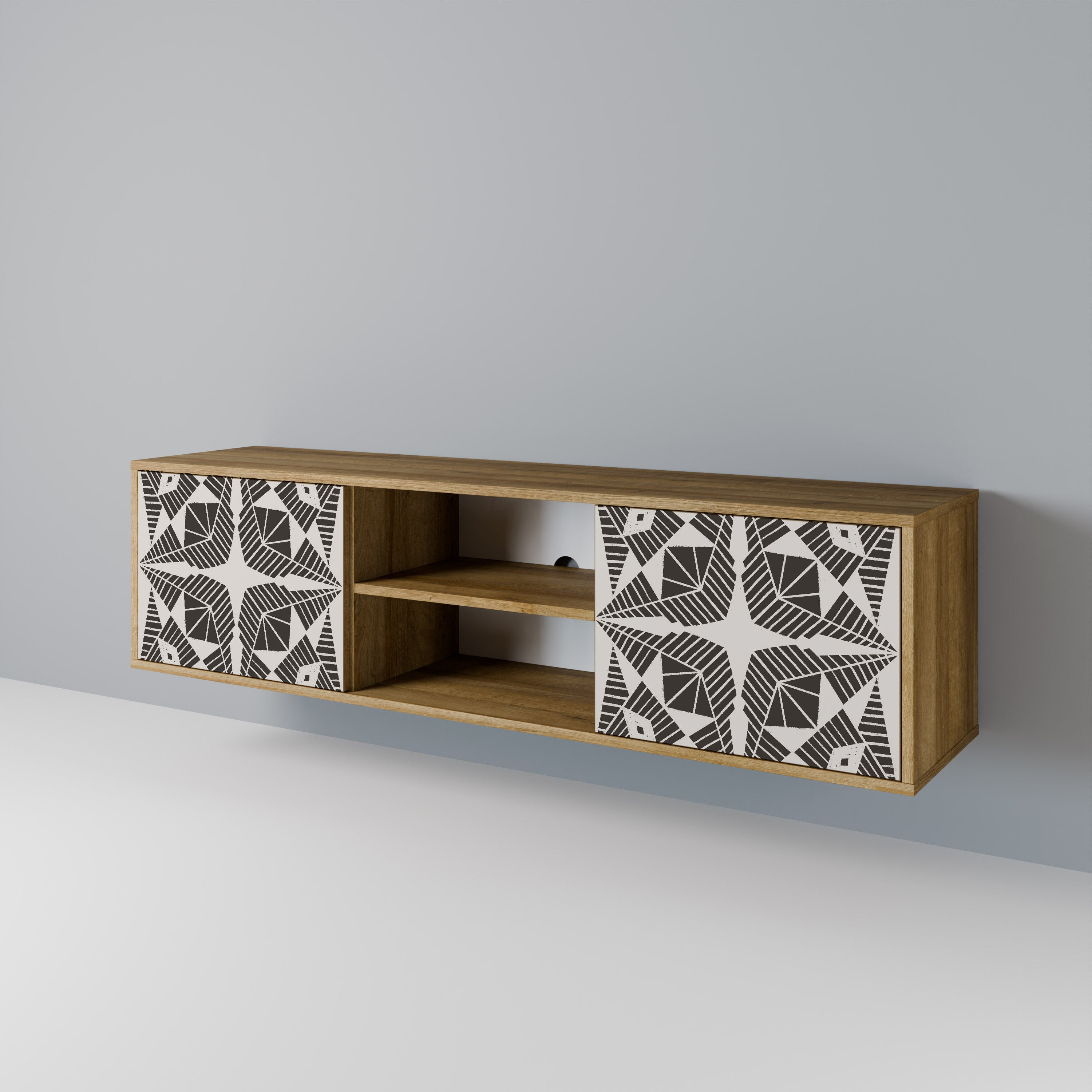 Mueble de TV MONOCROMÁTICO NEXUS de 2 puertas con efecto roble