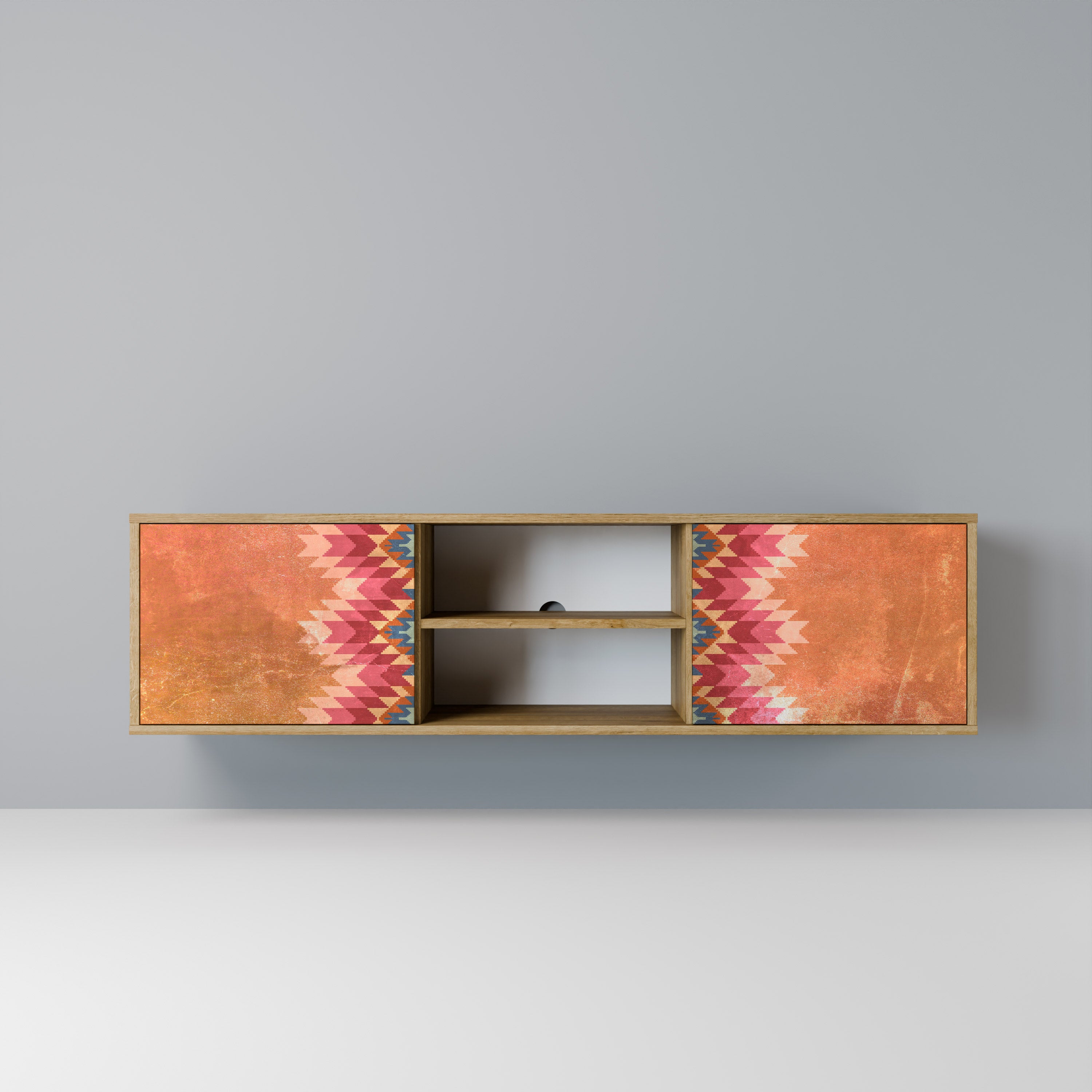 Mueble de TV INDIAN FOLK de dos puertas con efecto roble