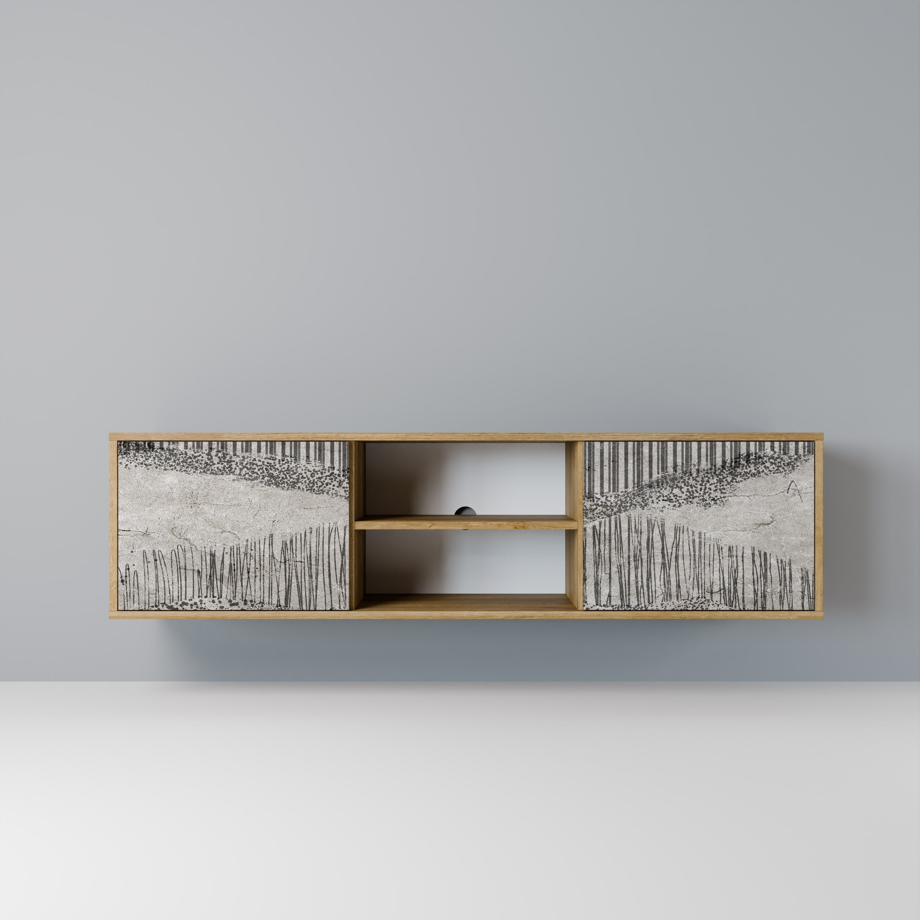 Mueble de TV de 2 puertas GRAIN LINES con efecto roble