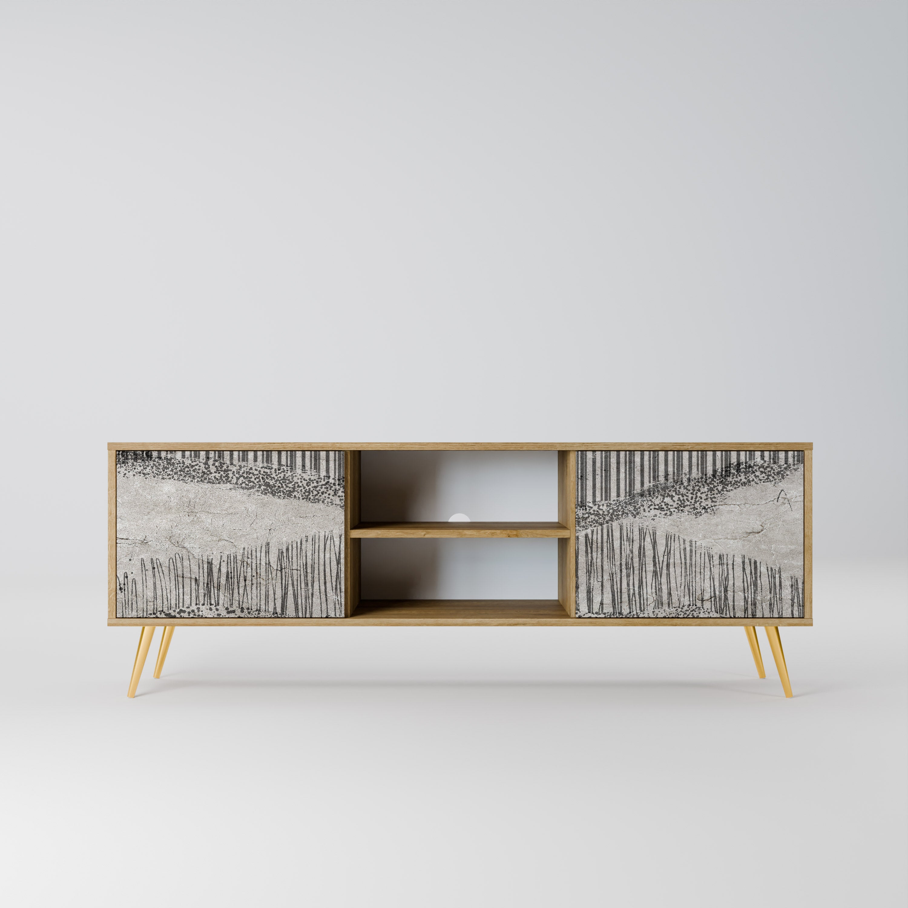 Mueble de TV de 2 puertas GRAIN LINES con efecto roble