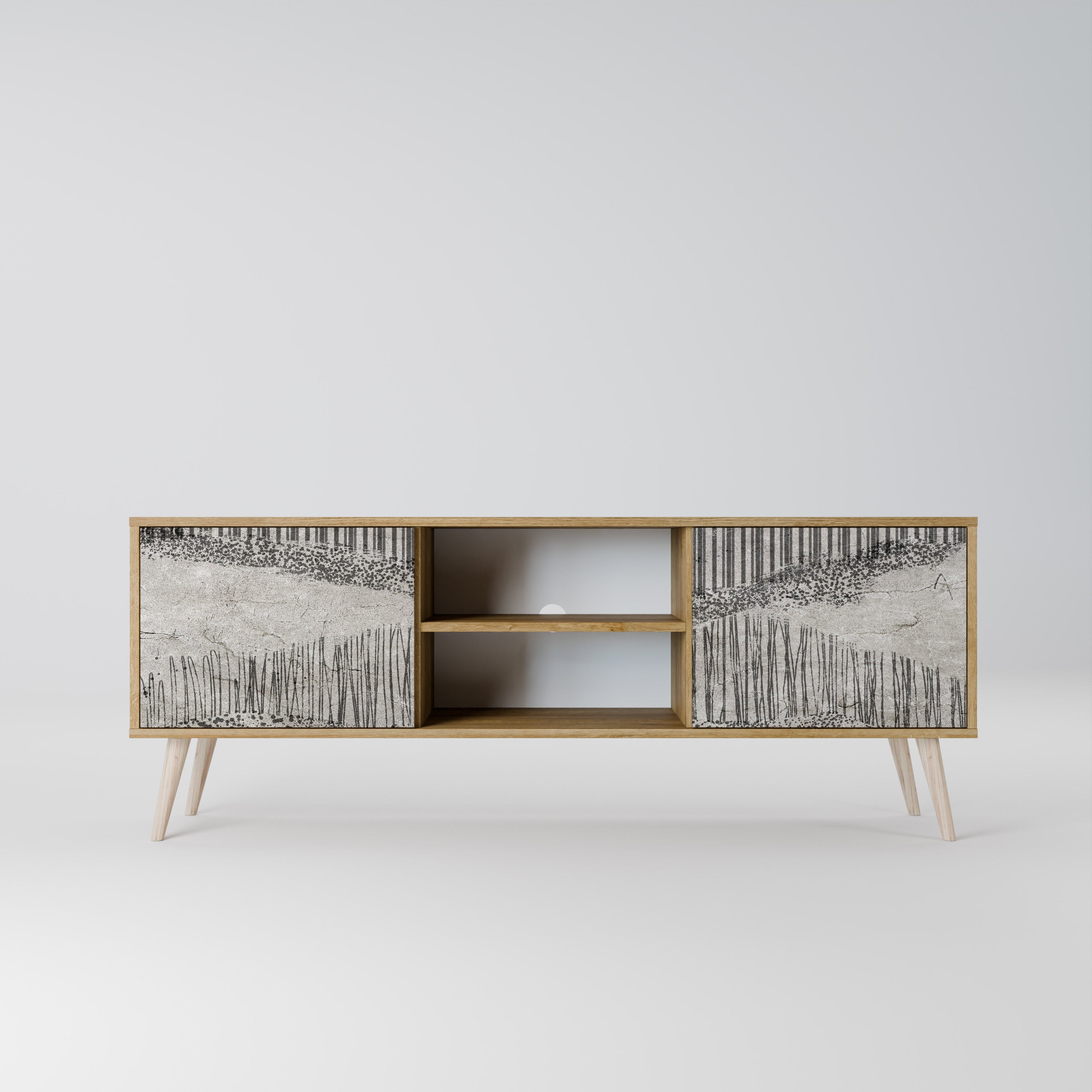 Mueble de TV de 2 puertas GRAIN LINES con efecto roble