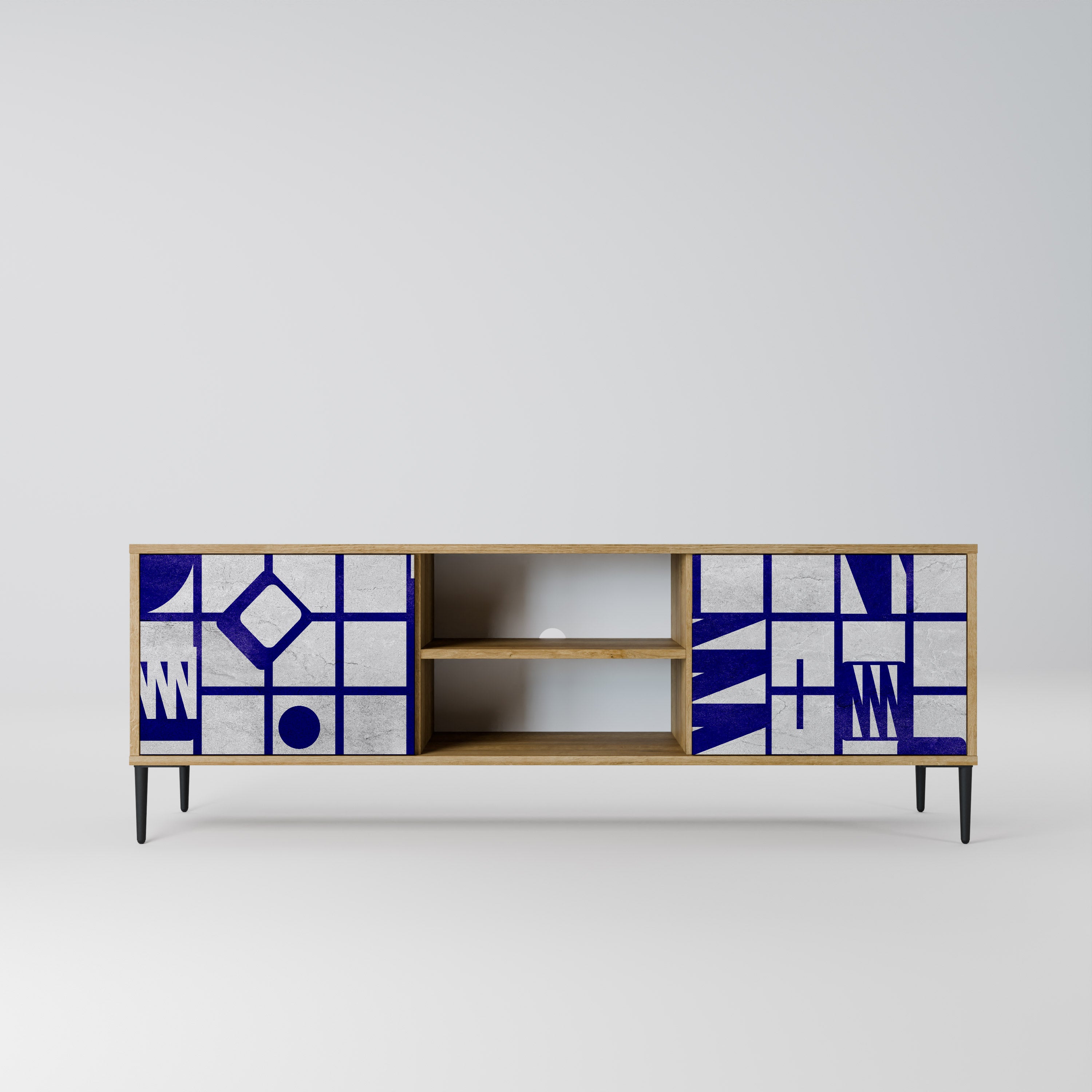 Mueble de TV de 2 puertas THE RIGHT PLACES con efecto roble