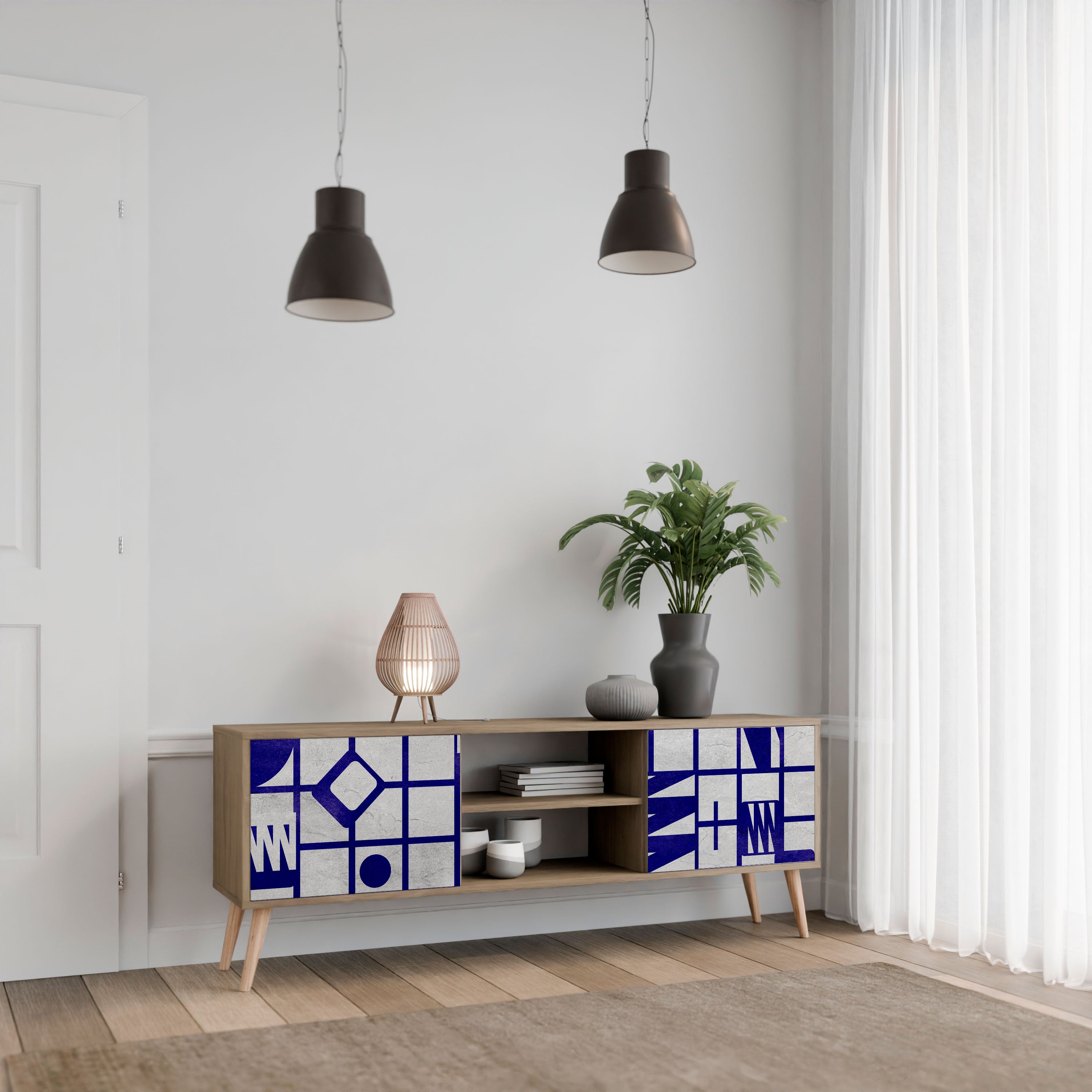 Mueble de TV de 2 puertas THE RIGHT PLACES con efecto roble