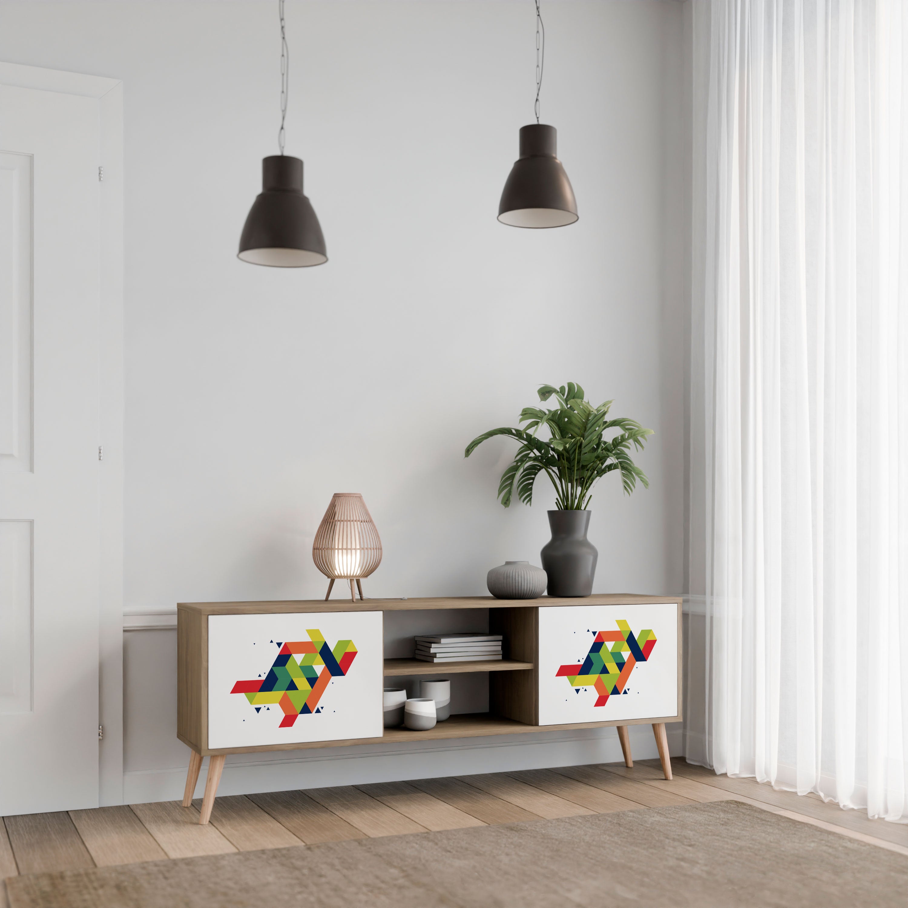 Mueble de TV de 2 puertas FUTURE SIGN con efecto roble