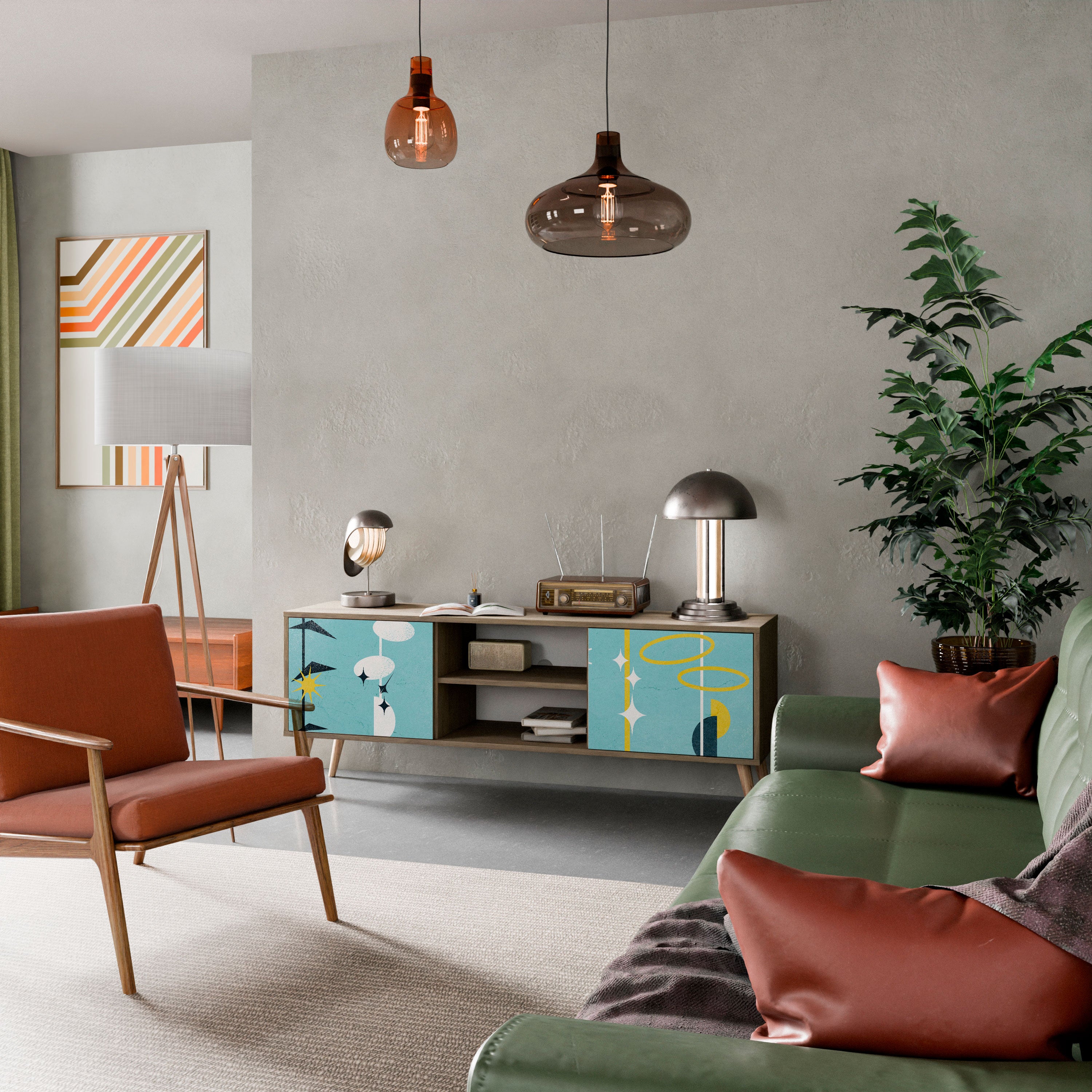 CAMINOS A LA FELICIDAD Mueble de TV de 2 puertas en efecto roble