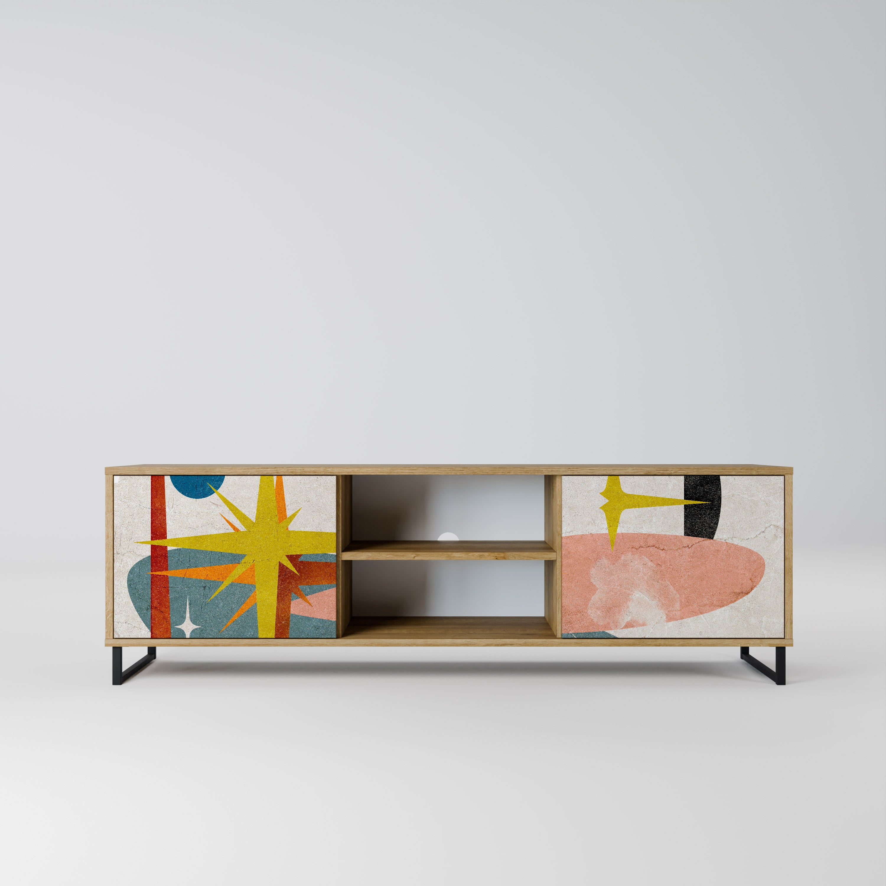 Mueble de TV de 2 puertas INTERSTELLAR VIBES con efecto roble