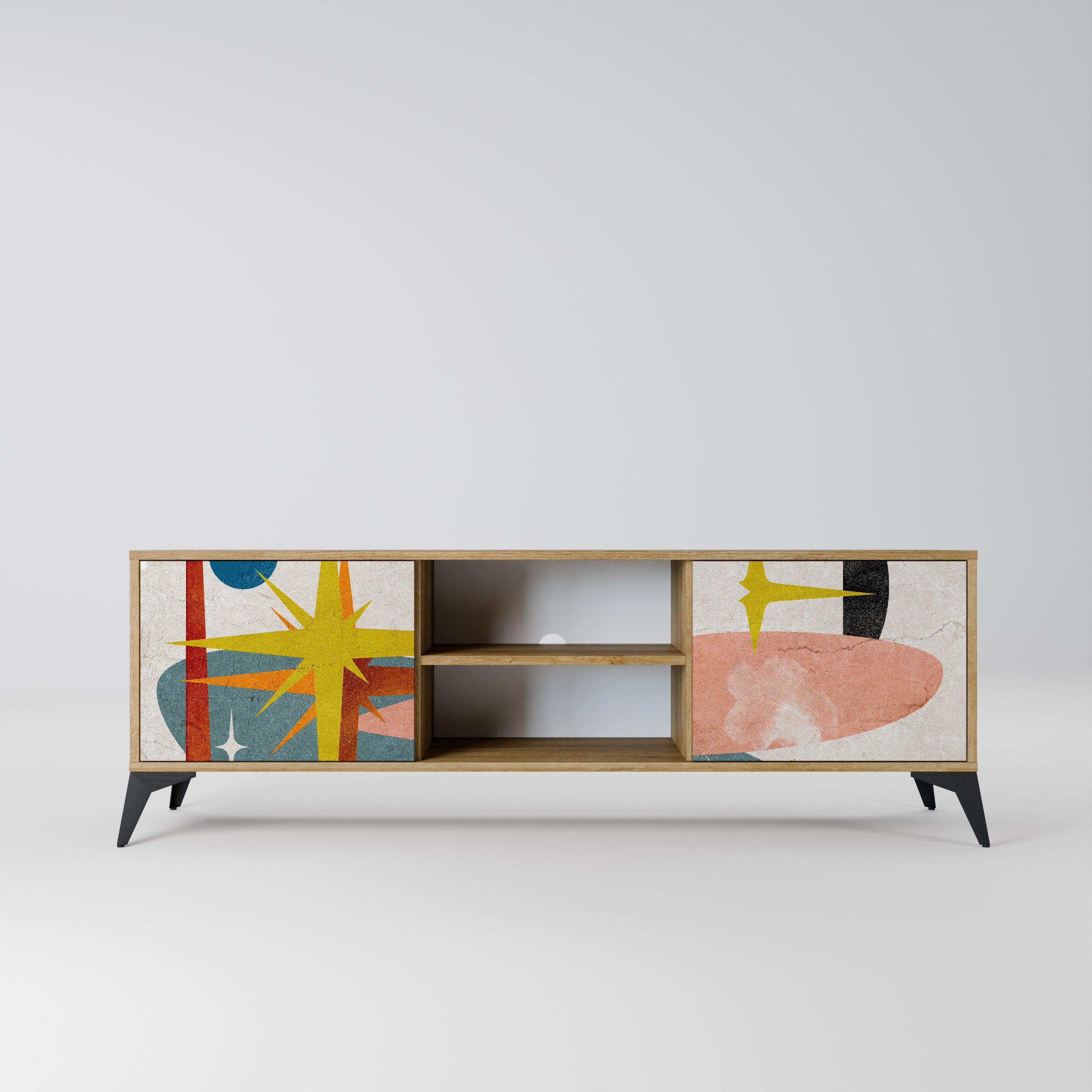 Mueble de TV de 2 puertas INTERSTELLAR VIBES con efecto roble