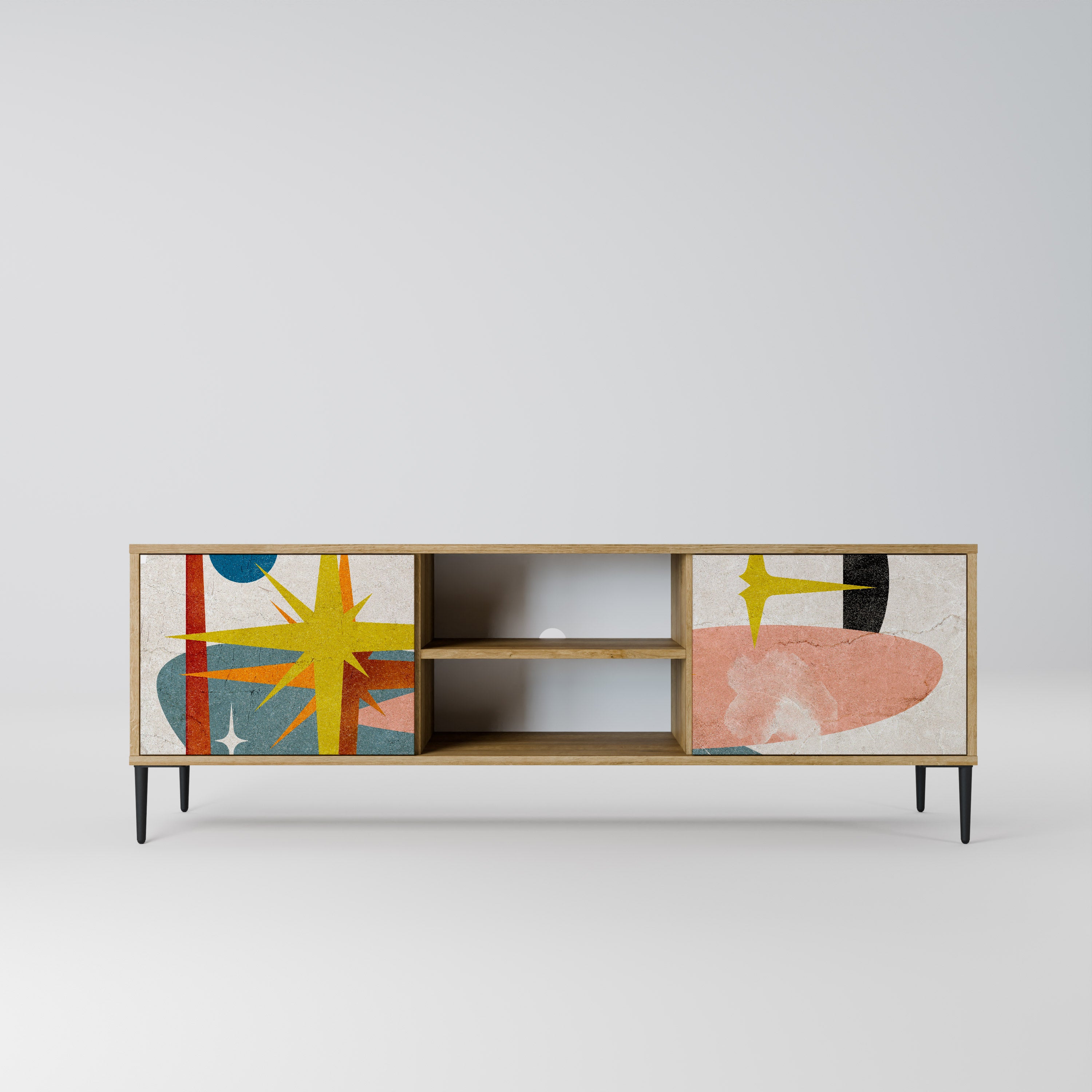 Mueble de TV de 2 puertas INTERSTELLAR VIBES con efecto roble