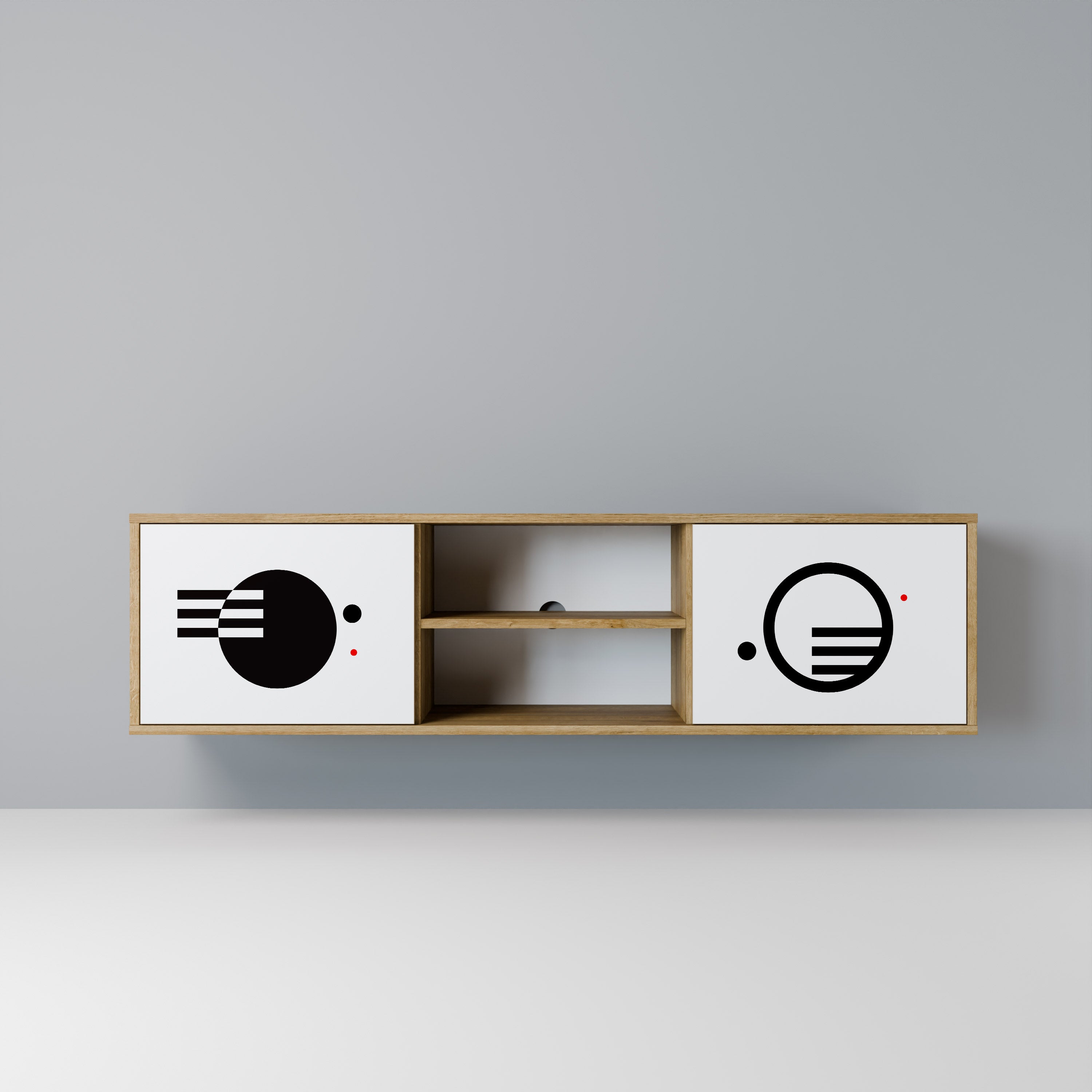 Mueble de TV de 2 puertas con efecto roble COMBINACIÓN BLANCO Y NEGRO